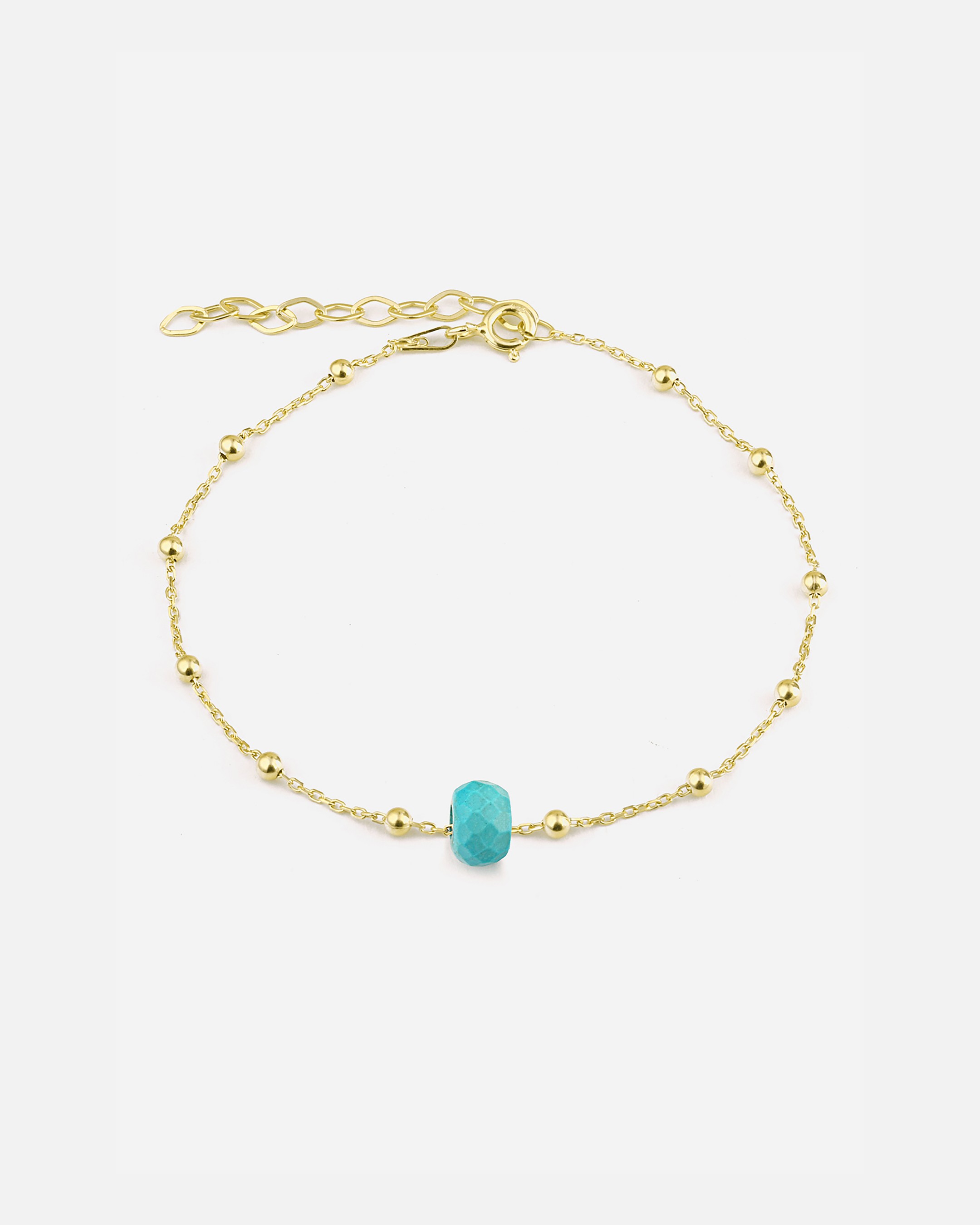 Blue Beaded Silver Bracelet - Gold