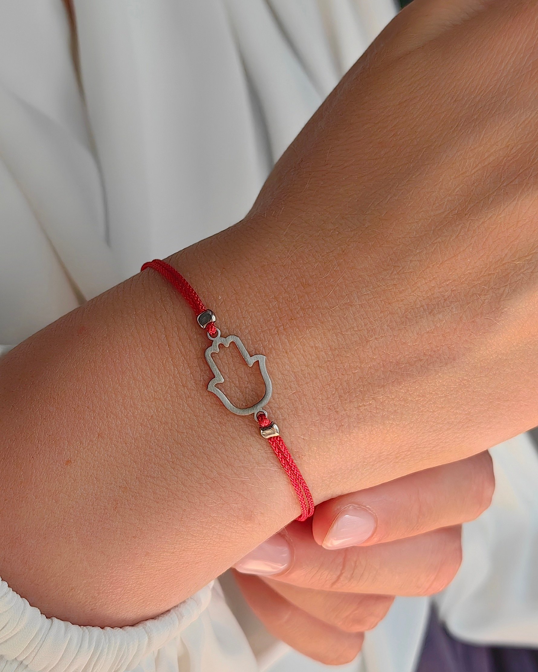 Silver Fatma Ana Hand Bracelet with Drawstring