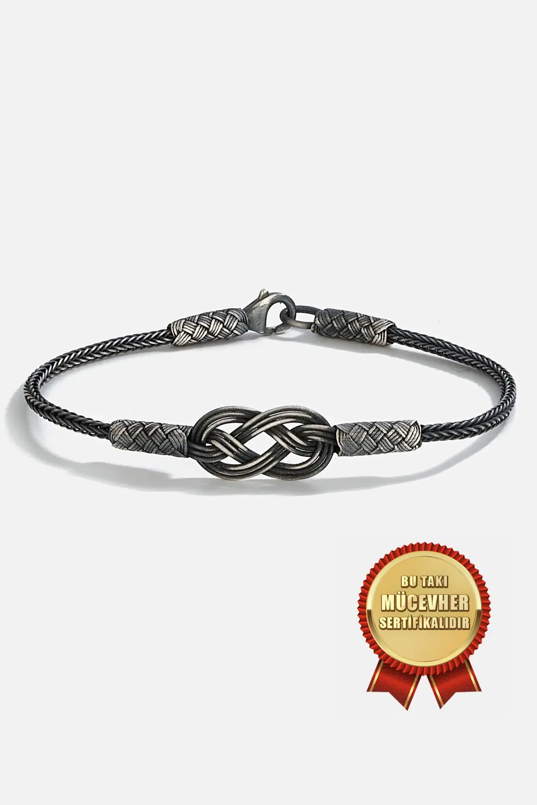 925 K Silver Kazaz Handcrafted Black Oxidized Infinity Men's Bracelet