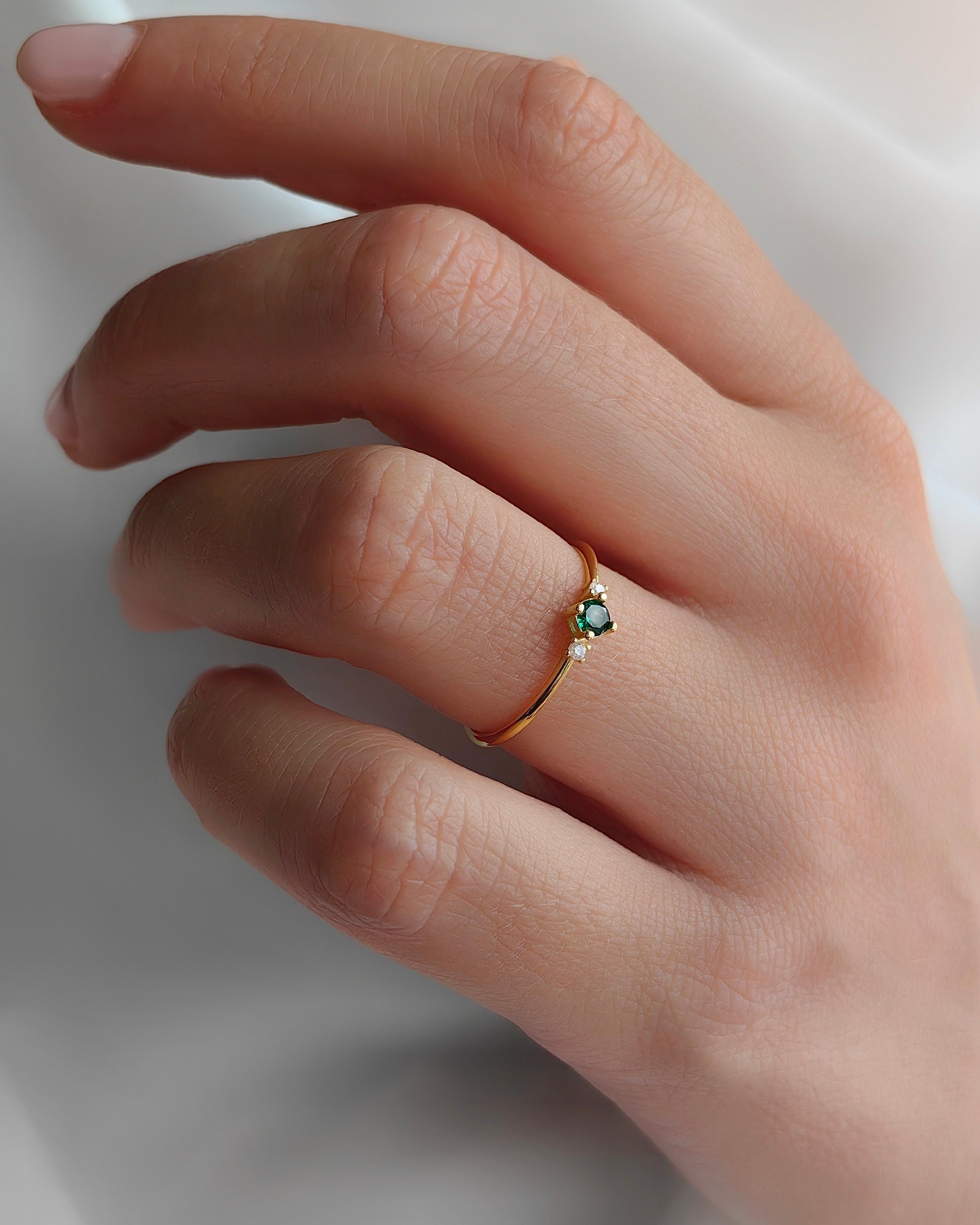 Silver Ring with Emerald Stone - Gold