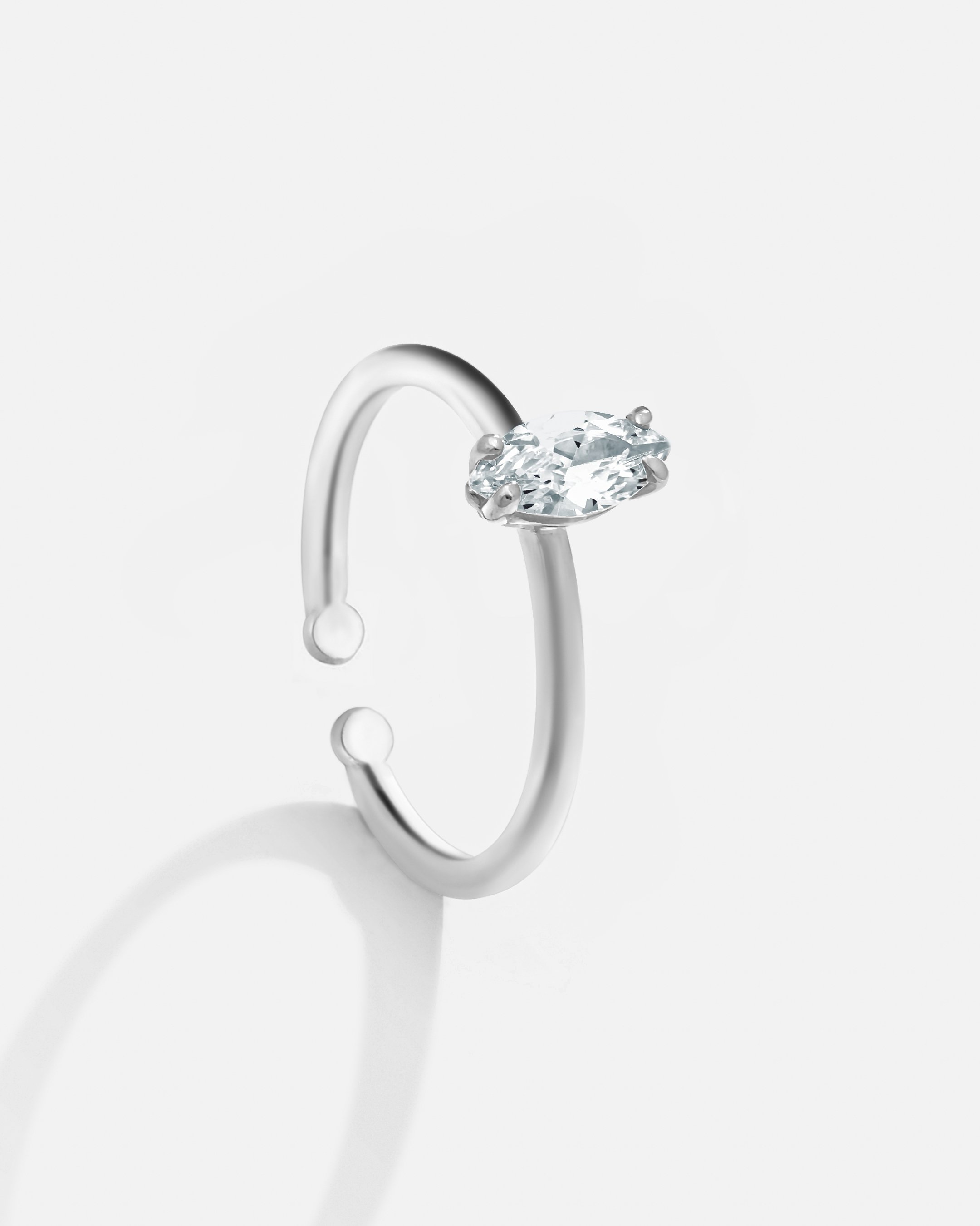 Silver Solitaire Ring with Ellipse Stone - White Gold