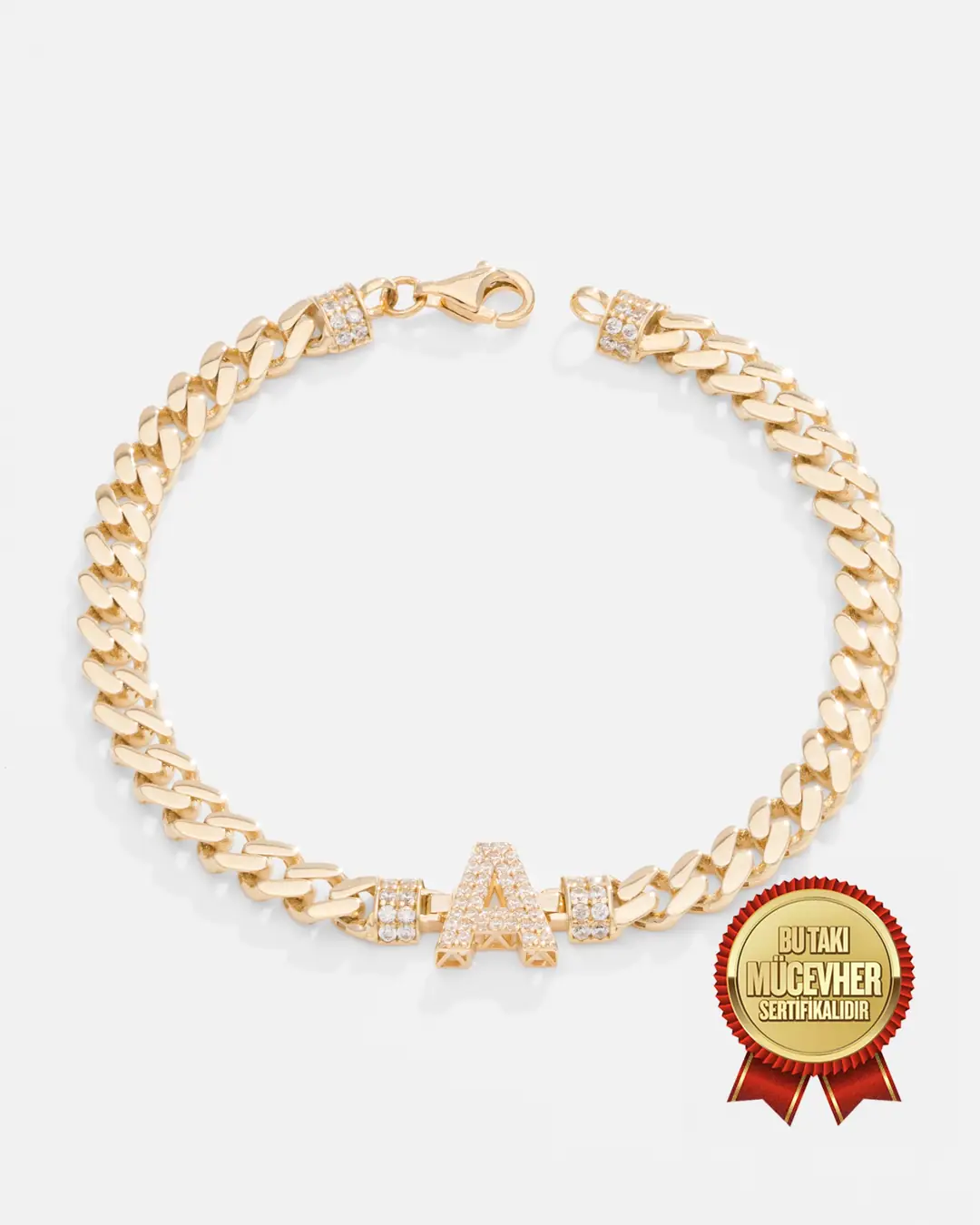 14 K Gold Gourmette Initial Bracelet