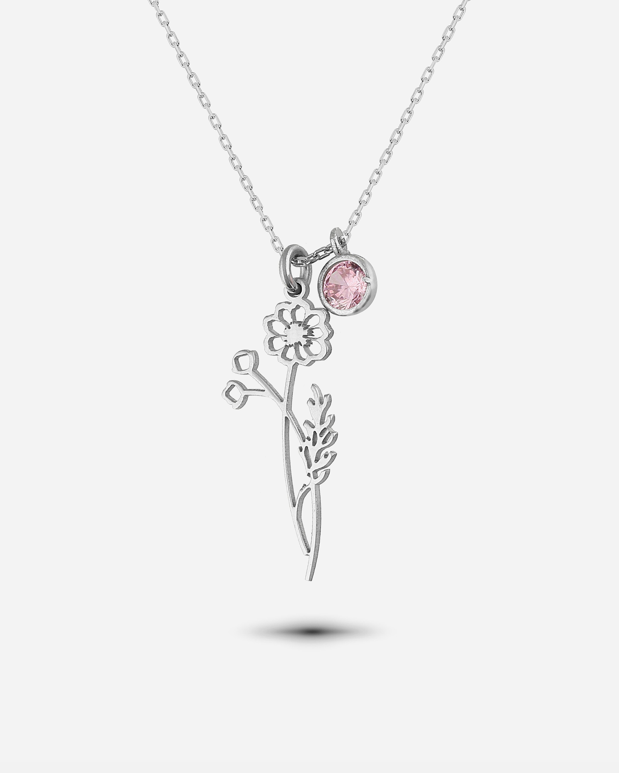 Silver October Birth Flower Marigold Necklace - White Gold