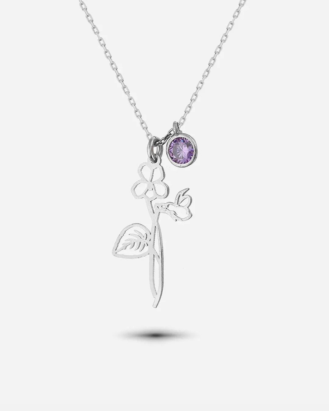Silver Şubat Bear Birth Flower Menekşe Necklace
