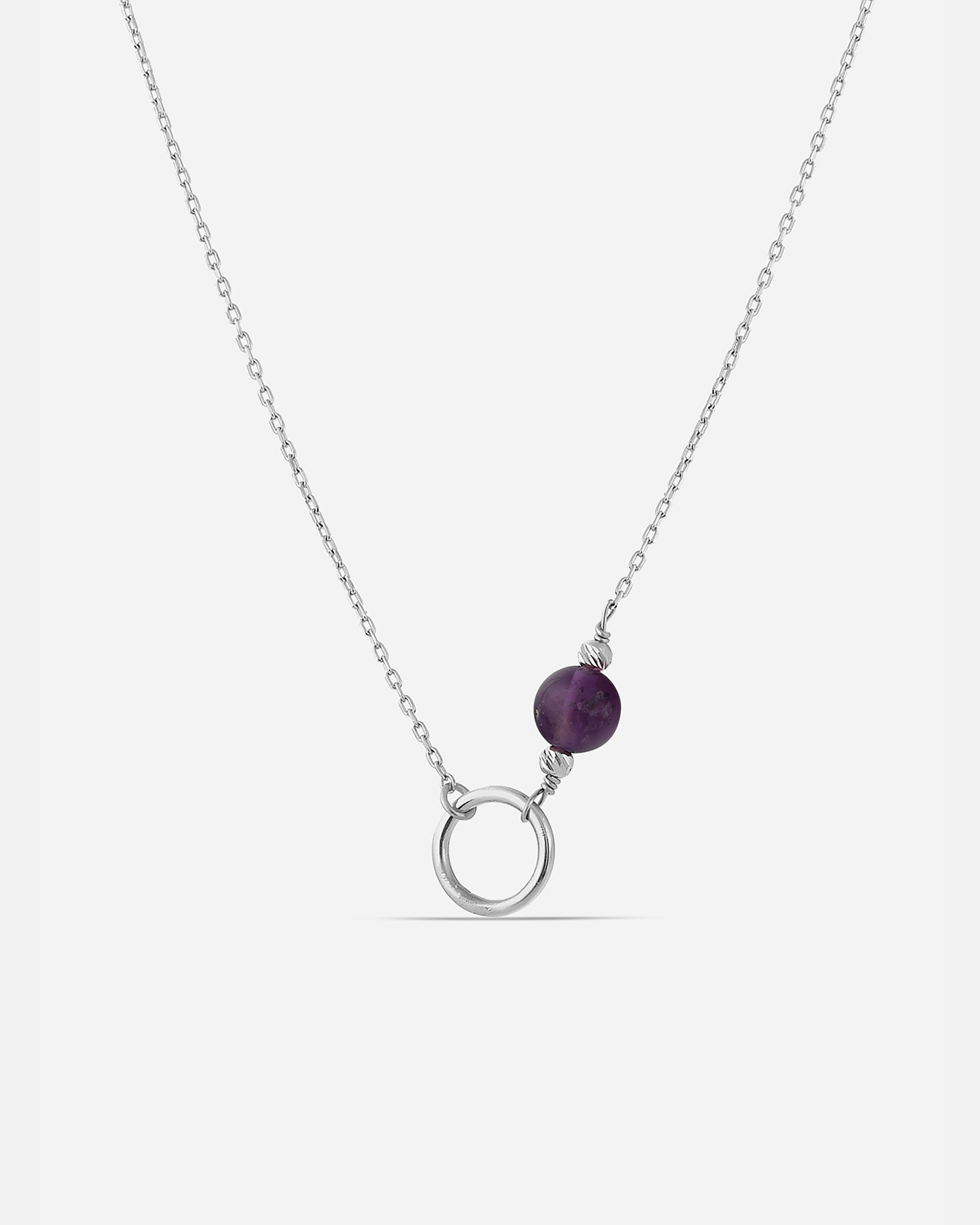 Silver Necklace with Amethyst Stone - White Gold