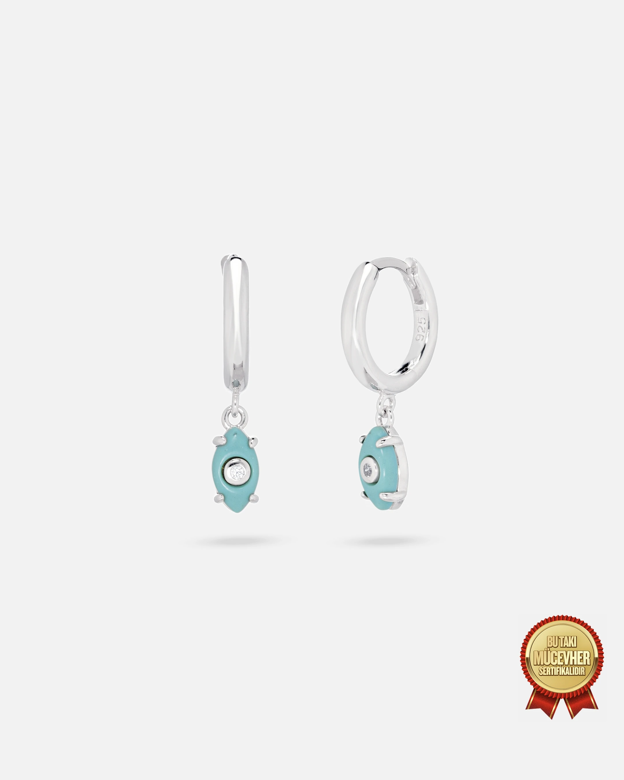 Firuze Taşlı Gümüş Göz Küpe - White Gold