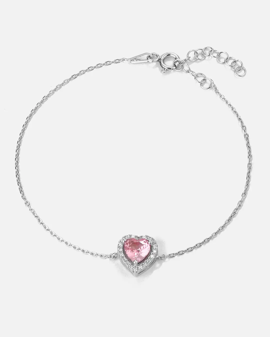 Heart Pink Quartz Colored Stone-set Silver Bracelet