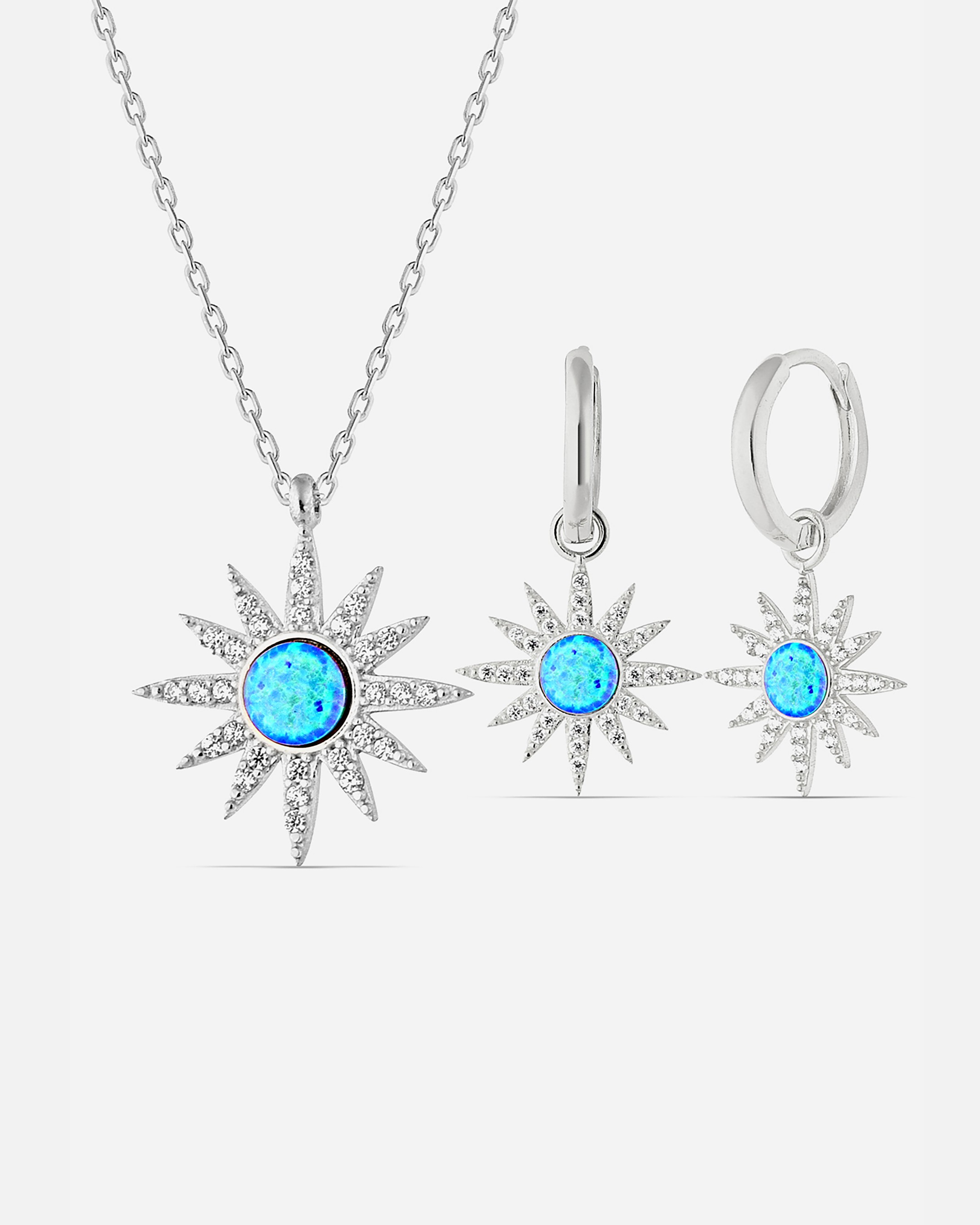 Silver Pole Star Set with Opal Stones - White Gold