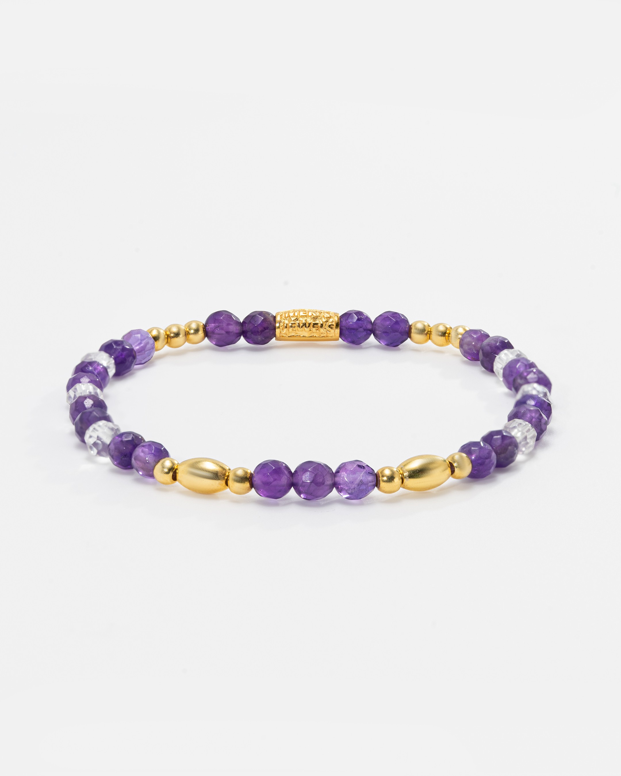 Amethyst and Crystal Quartz Silver Bracelet - Gold