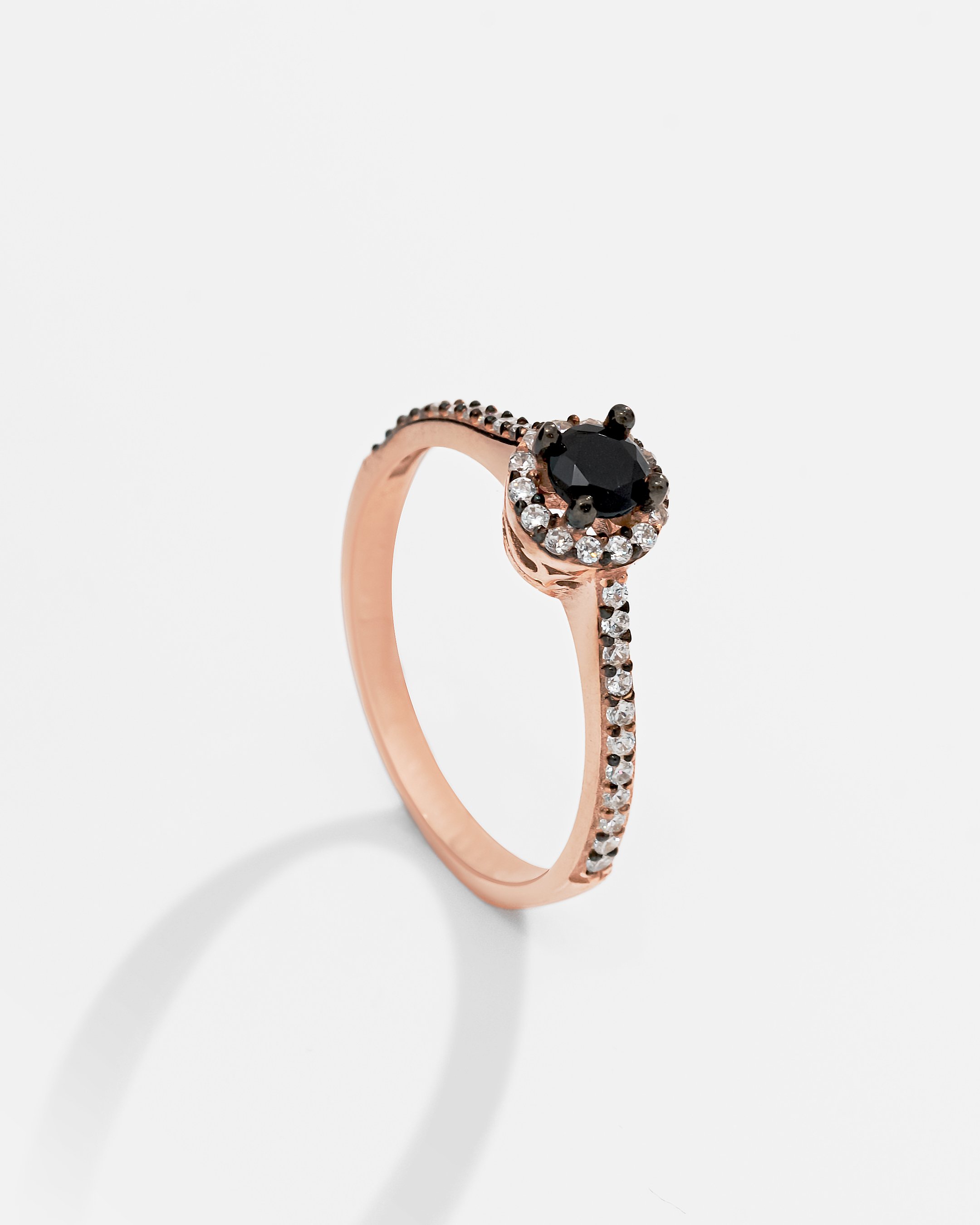 Silver Solitaire Ring with Onyx Stone - Rose Gold