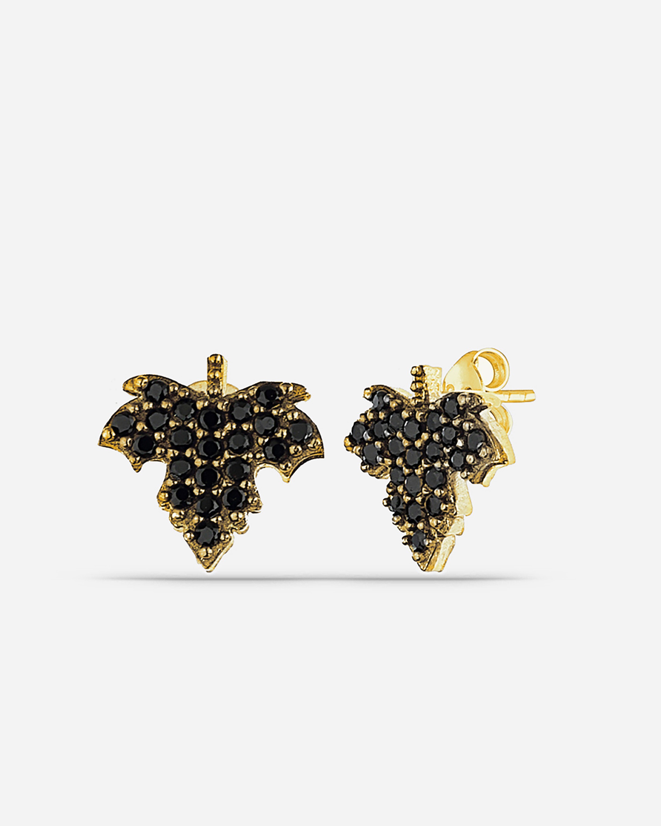 Silver Sycamore Leaf Earrings with Onyx Stone - Gold