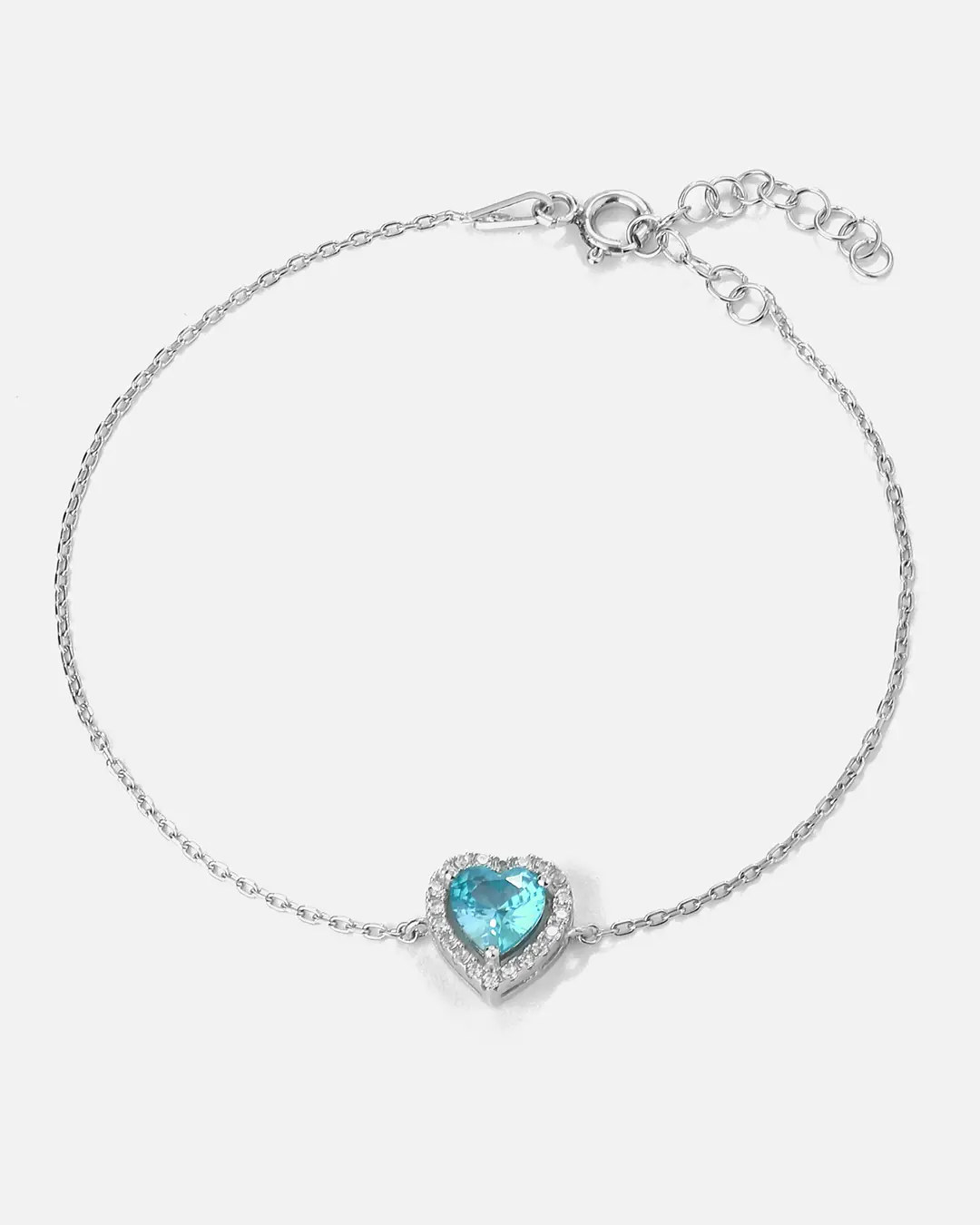 Heart Aquamarin Colored Stone-set Silver Bracelet
