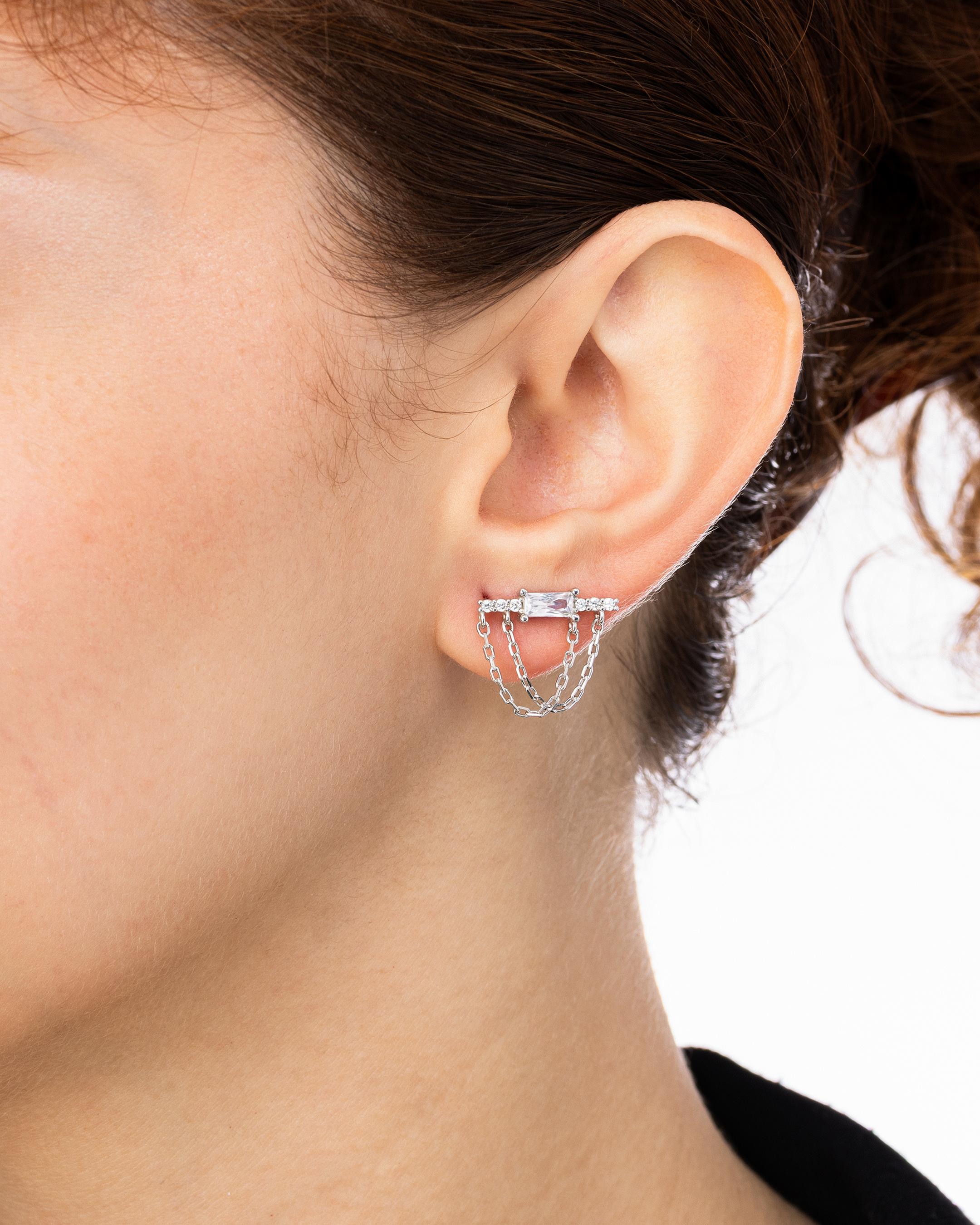 Design Silver Earrings - White Gold