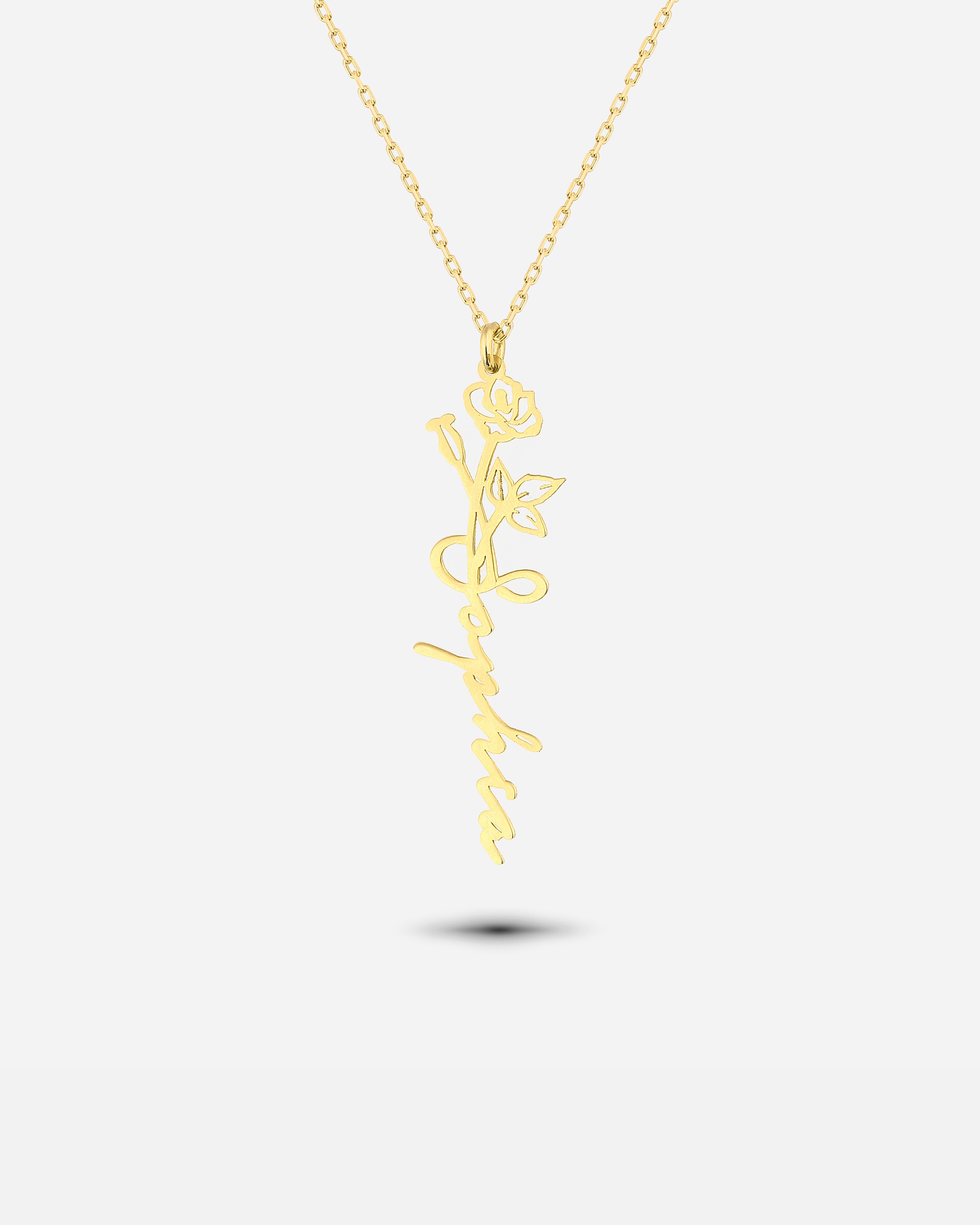 Silver Named June Birth Flower Necklace - Gold