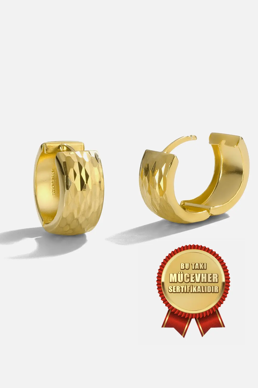 Mikron Gold Plated 925 K Silver Lazer Hoop Earrings