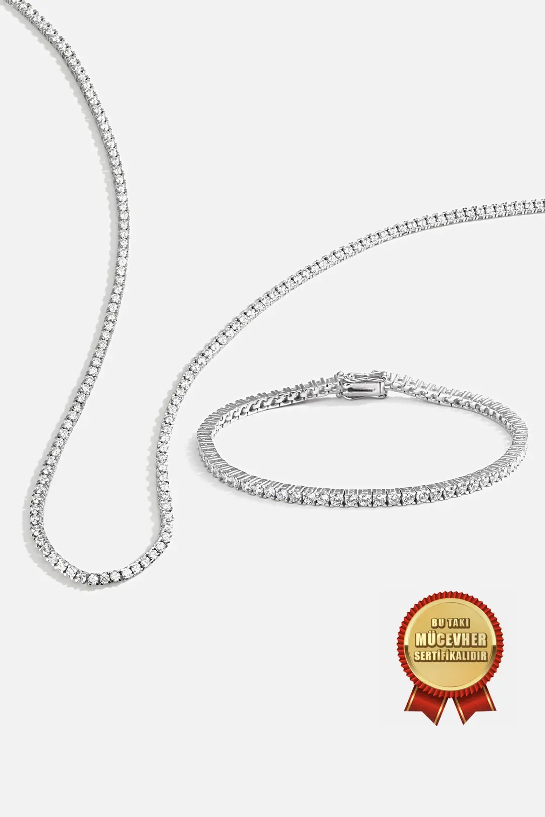 925 K Silver Zircon Stone-set White Gold Plated 2mm Water Way Set