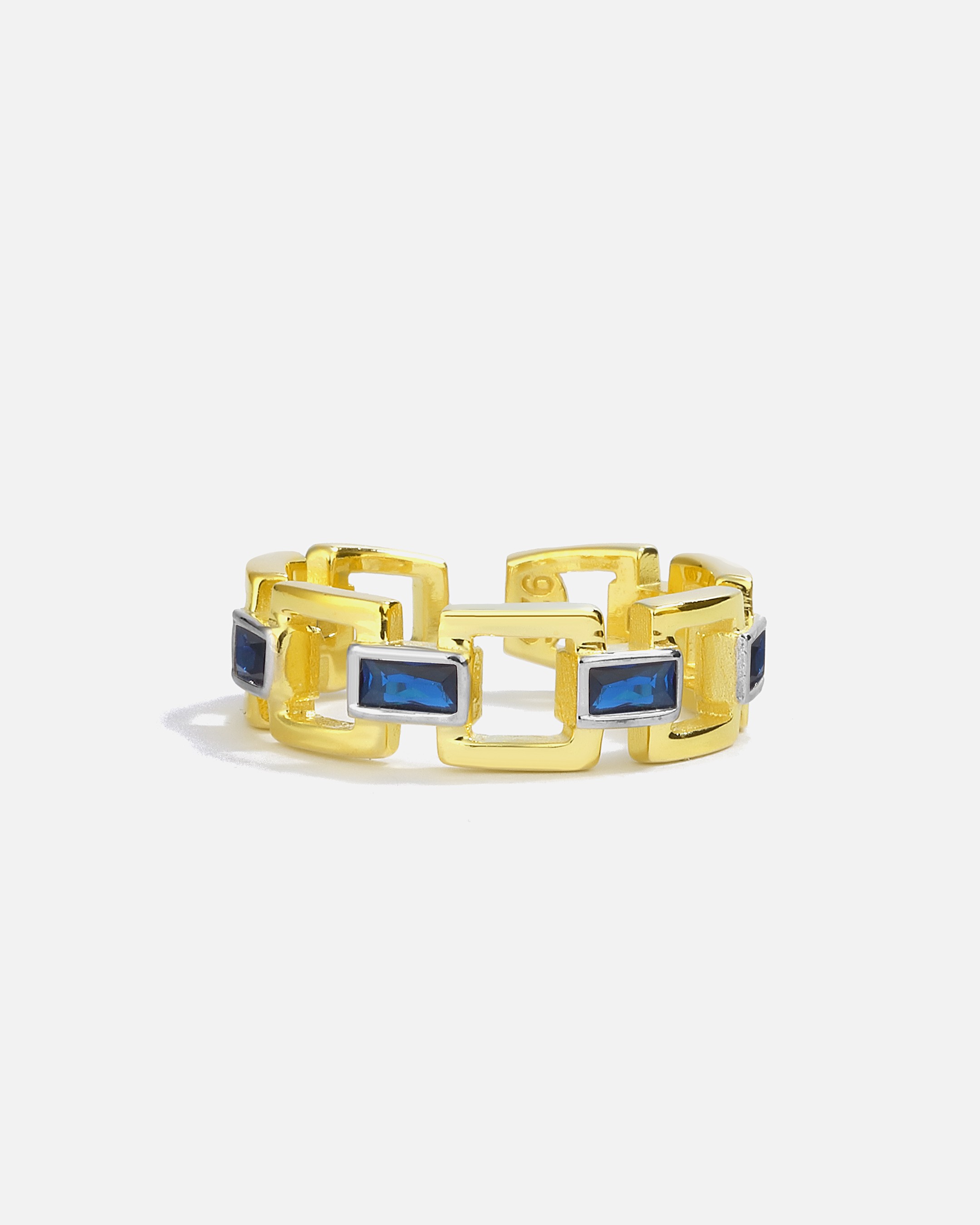 Navy Blue Baguette Stone Silver Ring