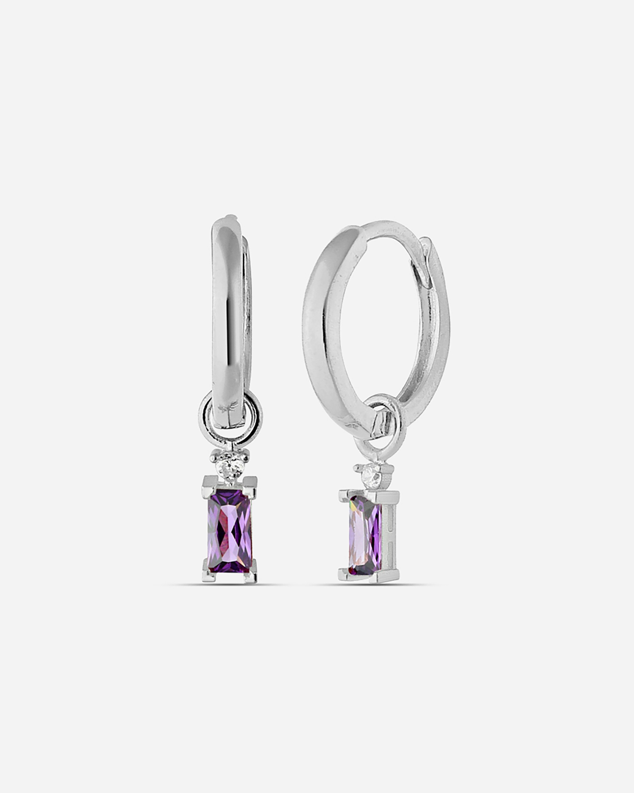 Amethyst Baguette Silver Earrings