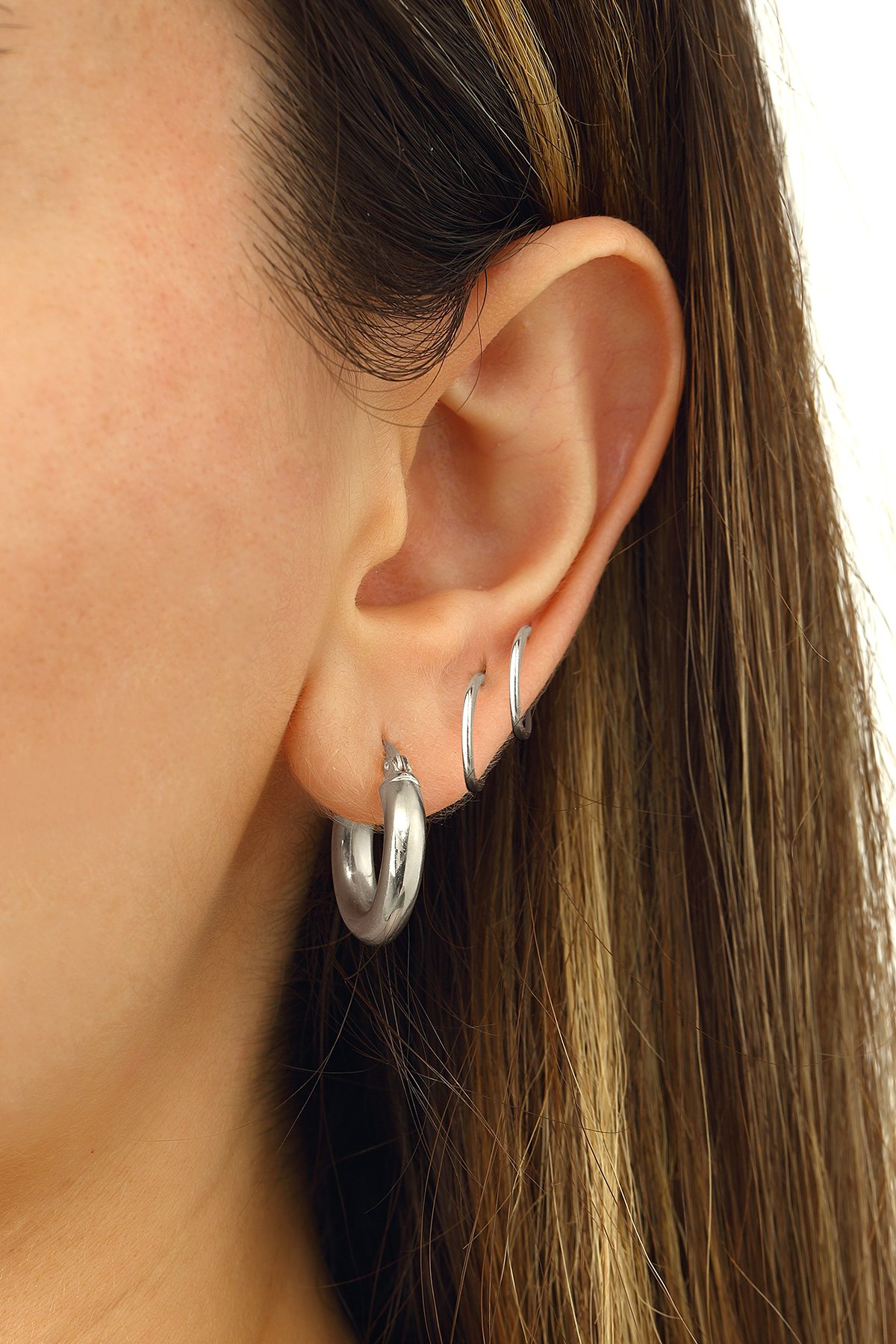 Hoop Silver Earrings Combination - White Gold