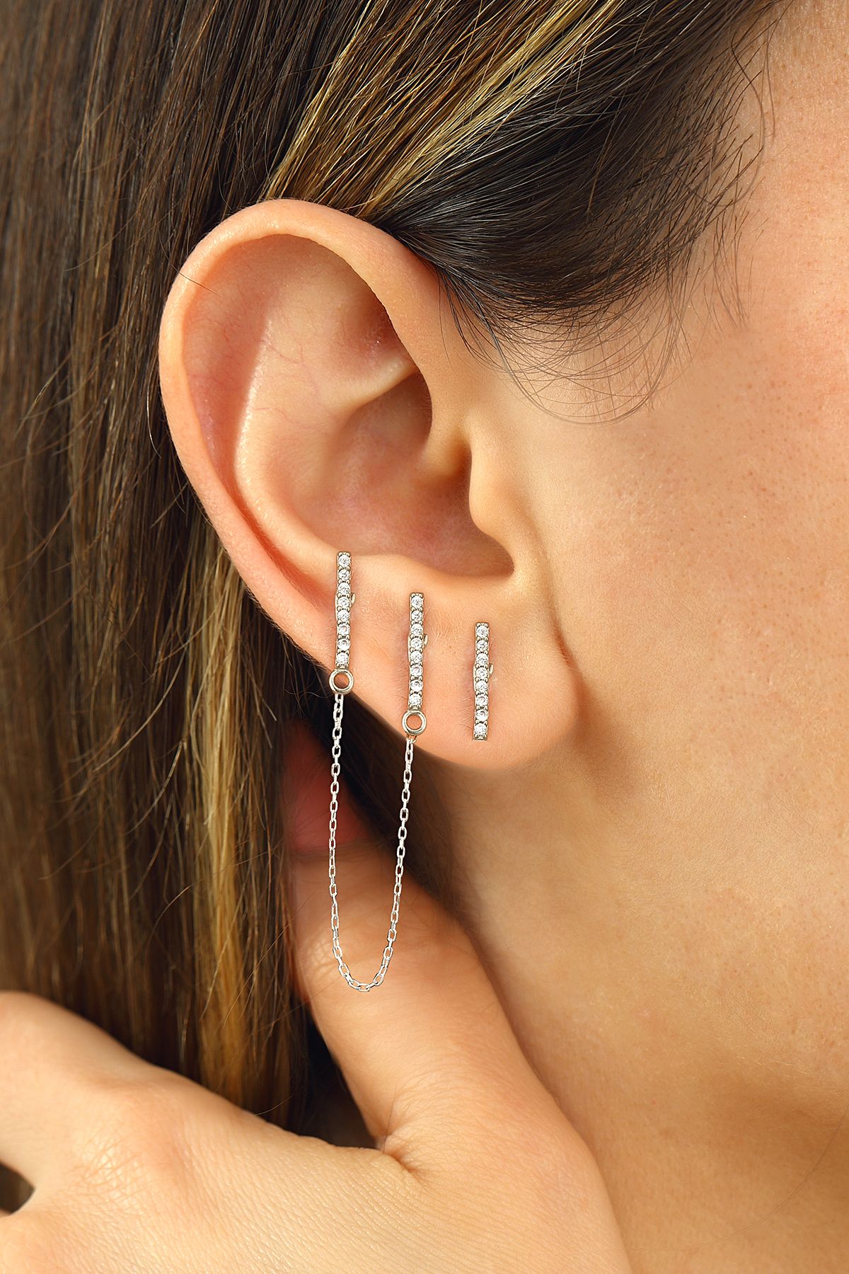 Silver Bar Earring Combination - White Gold