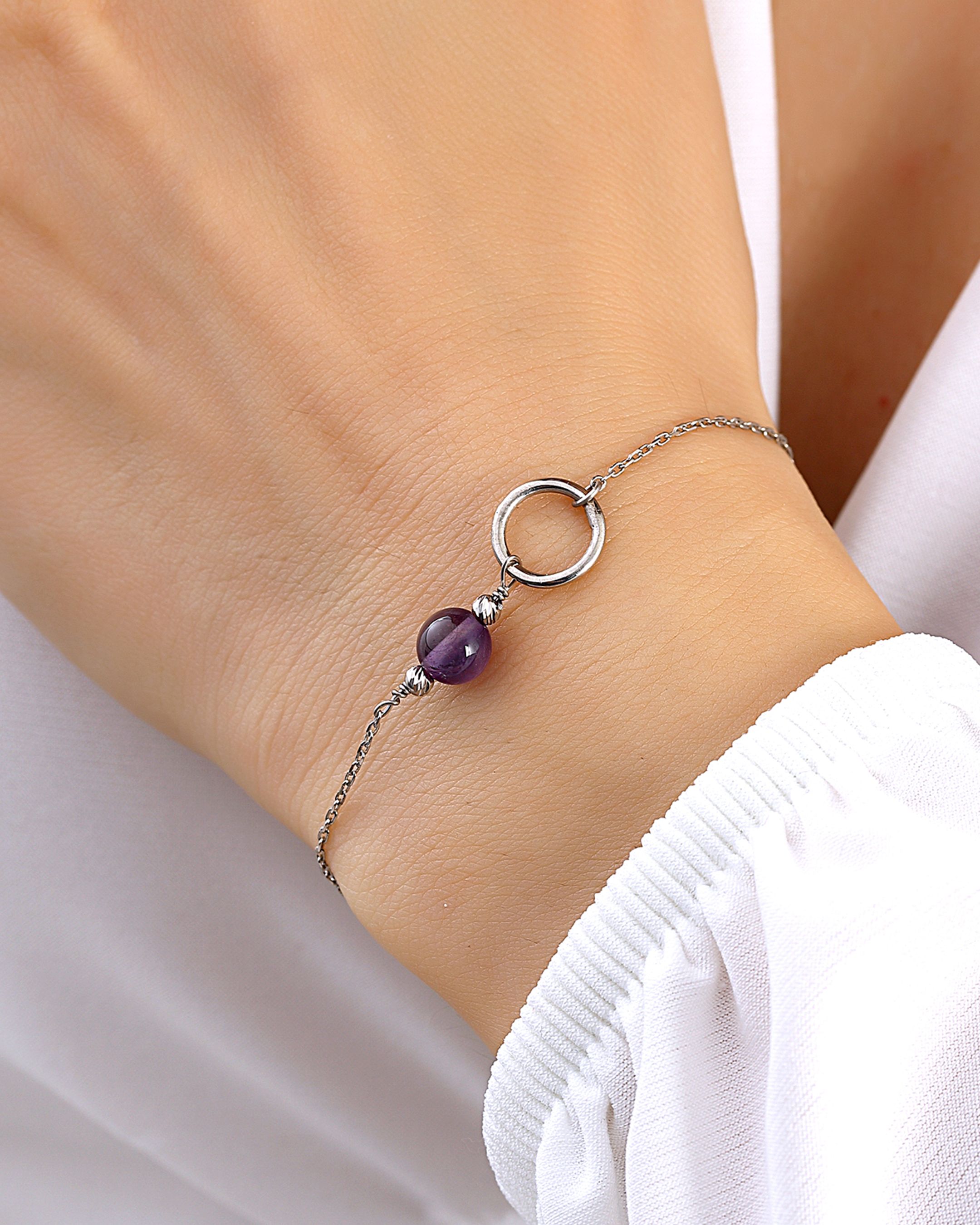 Silver Bracelet with Amethyst Stone