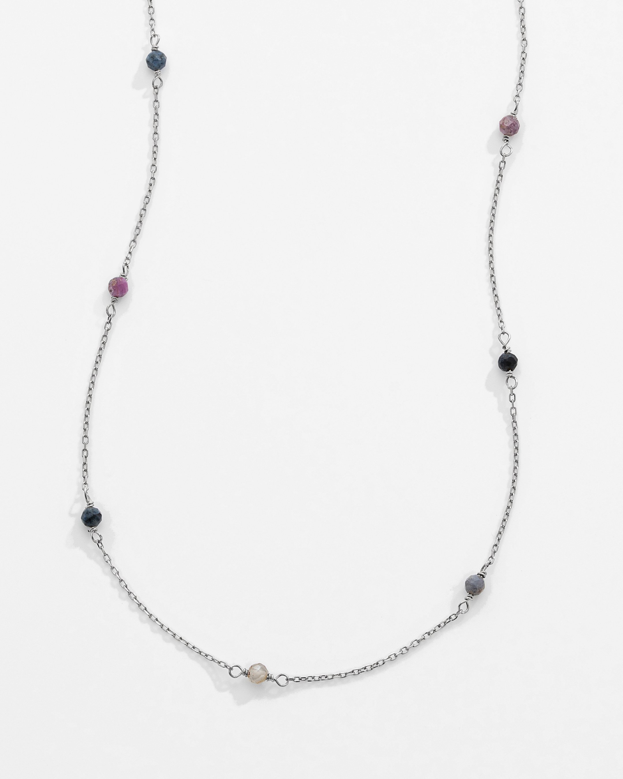 2.5 Carat Multicolor Sapphire Silver Necklace - White Gold