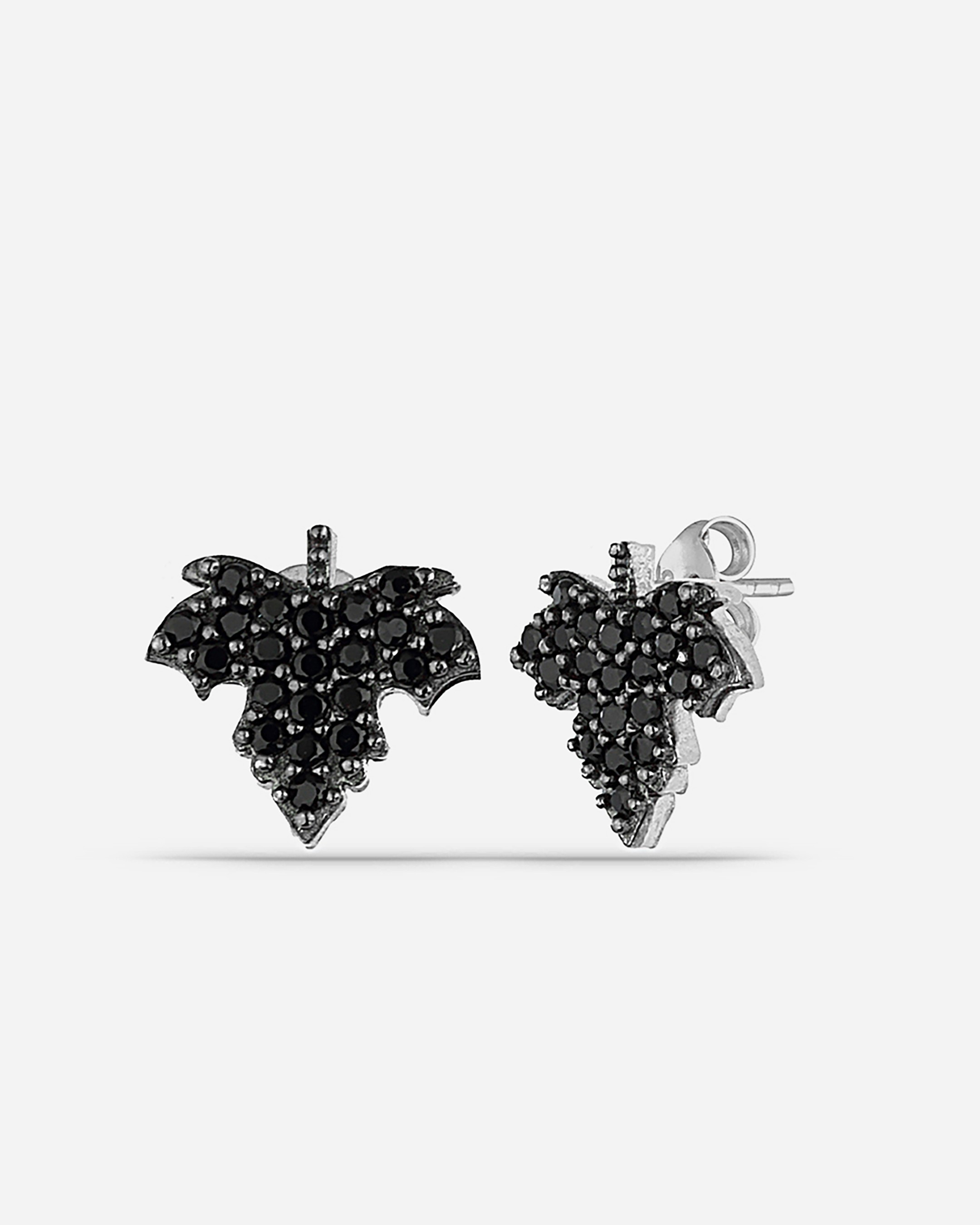 Silver Sycamore Leaf Earrings with Onyx Stone - White Gold