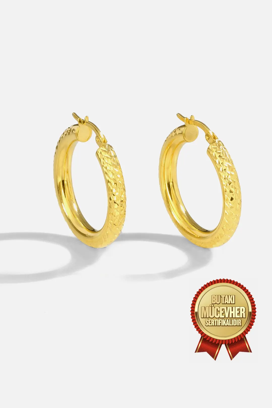Mikron Gold Plated Silver Kesme Hoop Earrings