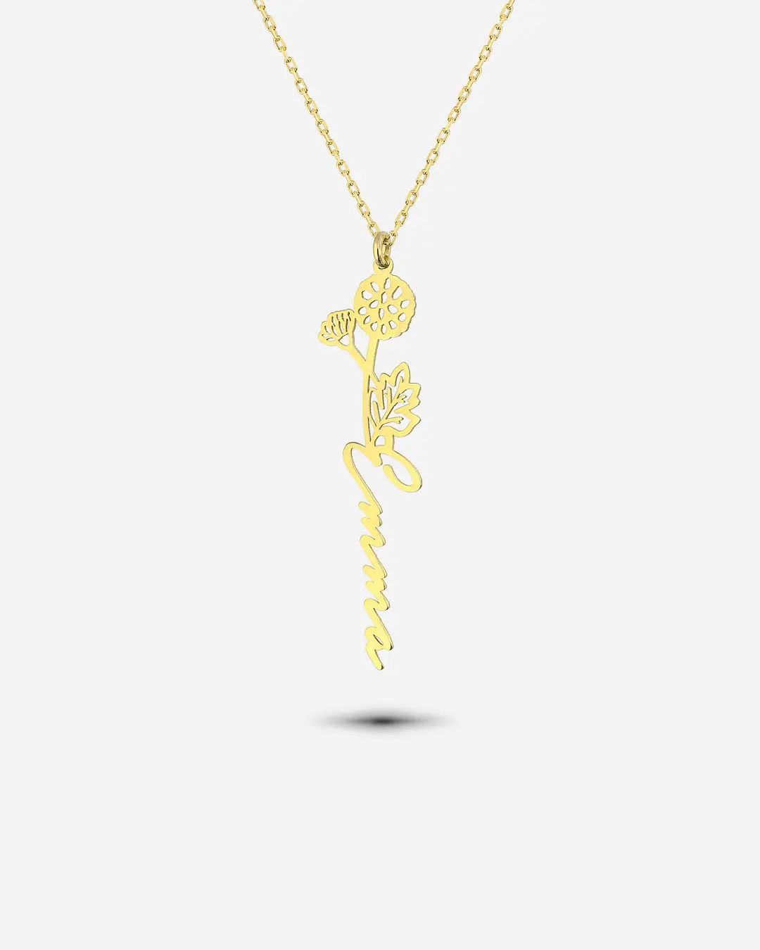 Silver Personalized Kasım Bear Birth Flower Necklace