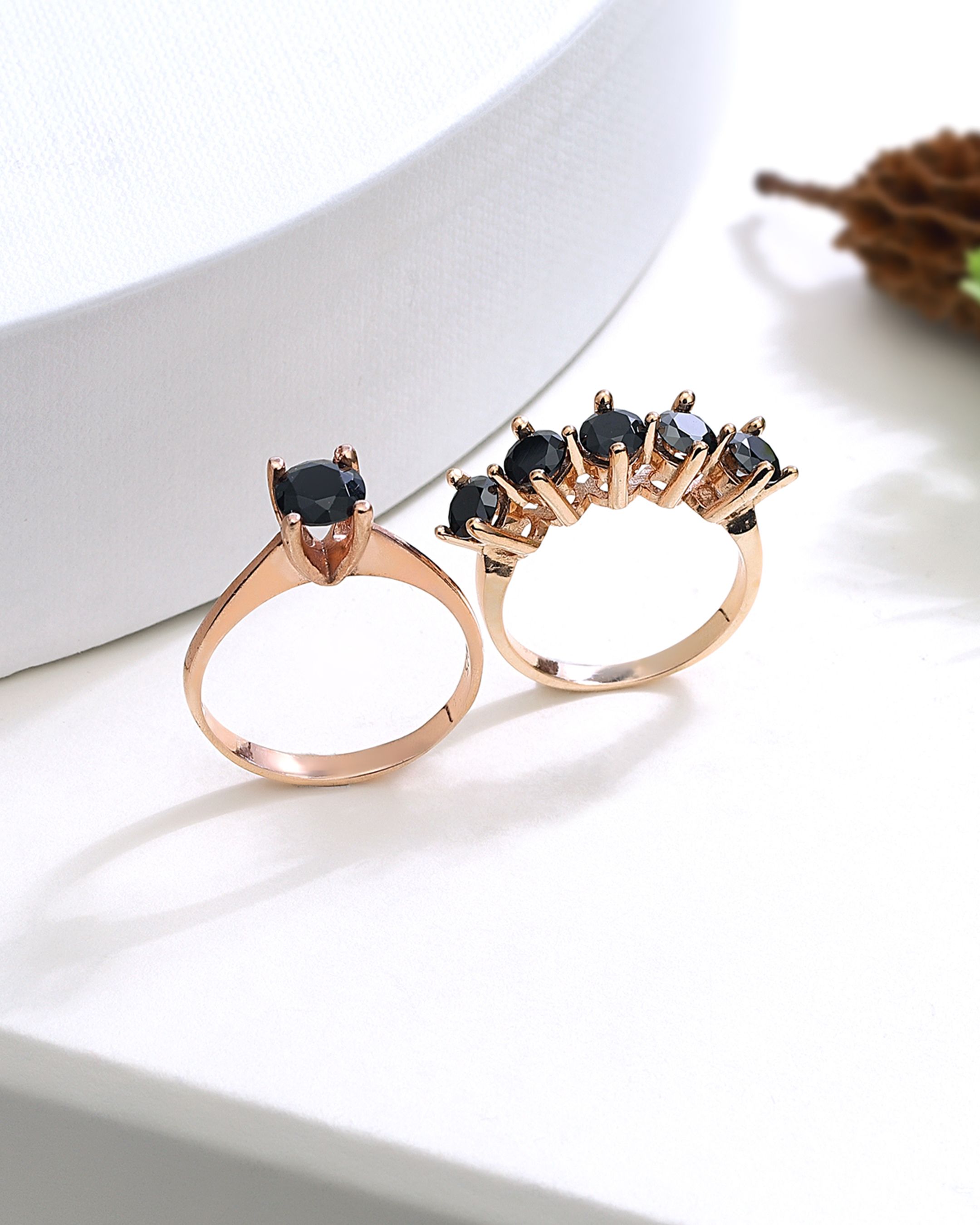 Onyx Stone Silver Solitaire Five Stone Ring Combination - Rose Gold