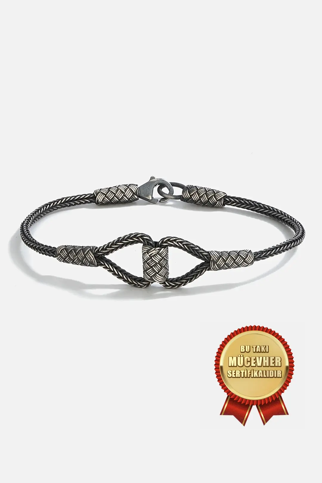 925 K Silver Kazaz Handcrafted Black Oxidized Kilit Men's Bracelet