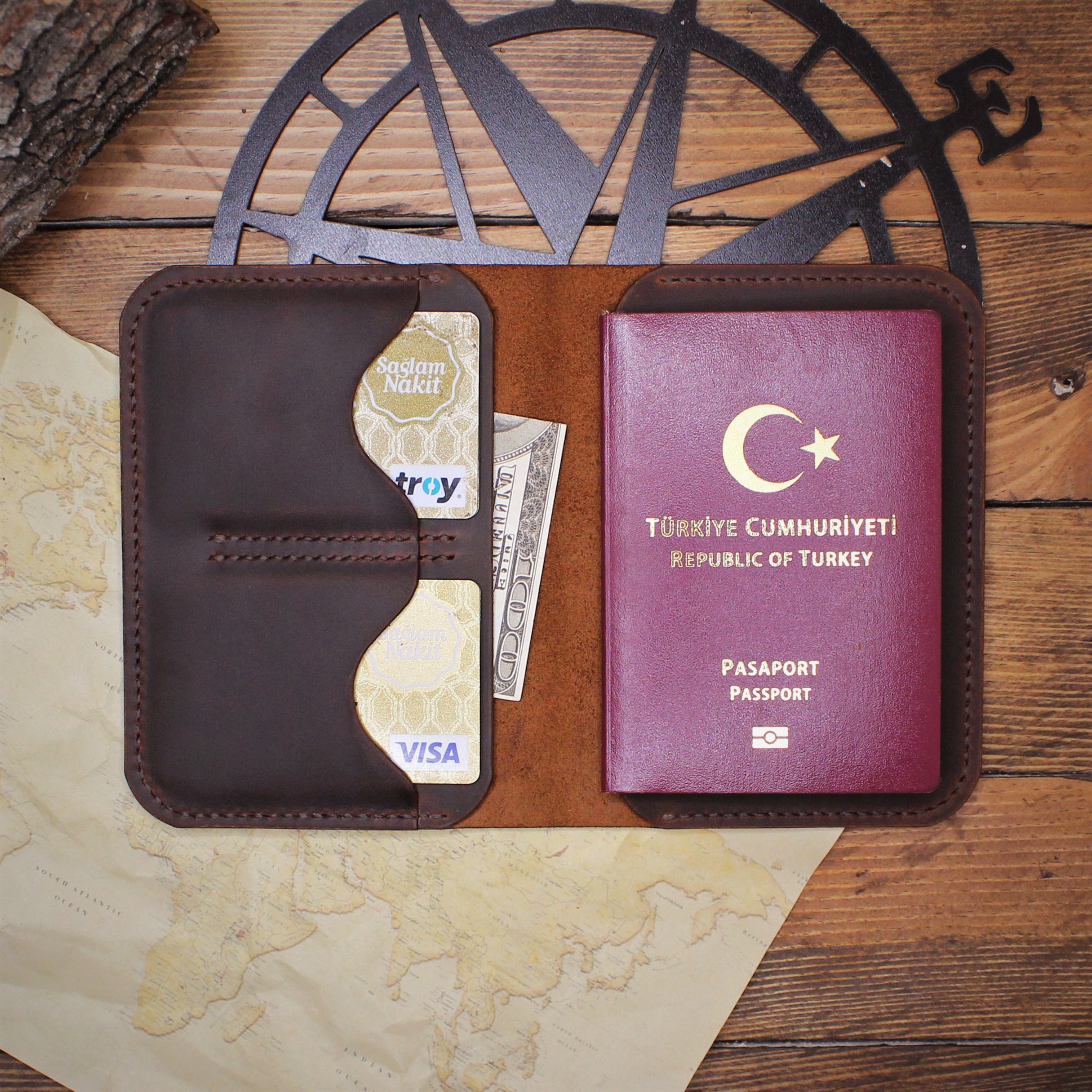 Hakiki Deri Pasaport Kılıfı/Seyahat Cüzdanı – Moonbuff