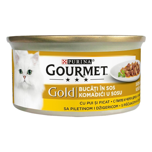 Purina Gourmet Gold Kedi için Parça Etli Ve Soslu Yaş Mama, Tavuk Ve Ciğerl