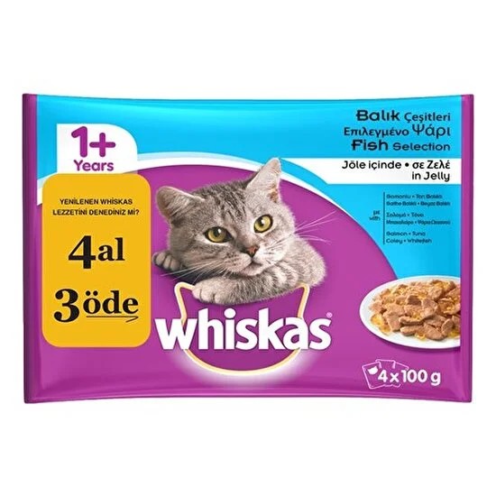  Whiskas kedi yaş pouch Multipack Balık 100 Gr 4 Al 3 Öde