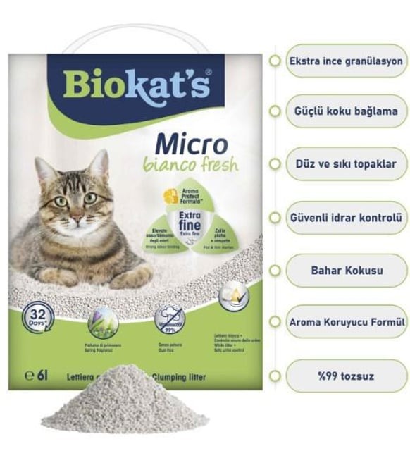 Biokats Bianco Mikro Fresh Bentonit Kedi Kumu 6 litre