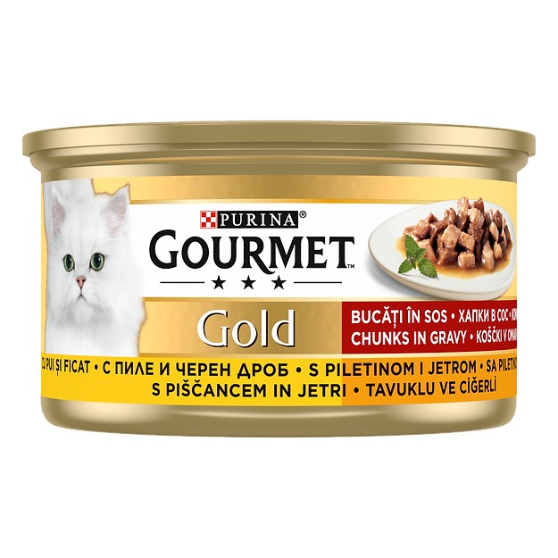 Purina Gourmet Gold Kedi için Çift Lezzet Yaş Mama, Zengin Sığır Ve Tavuk Etli