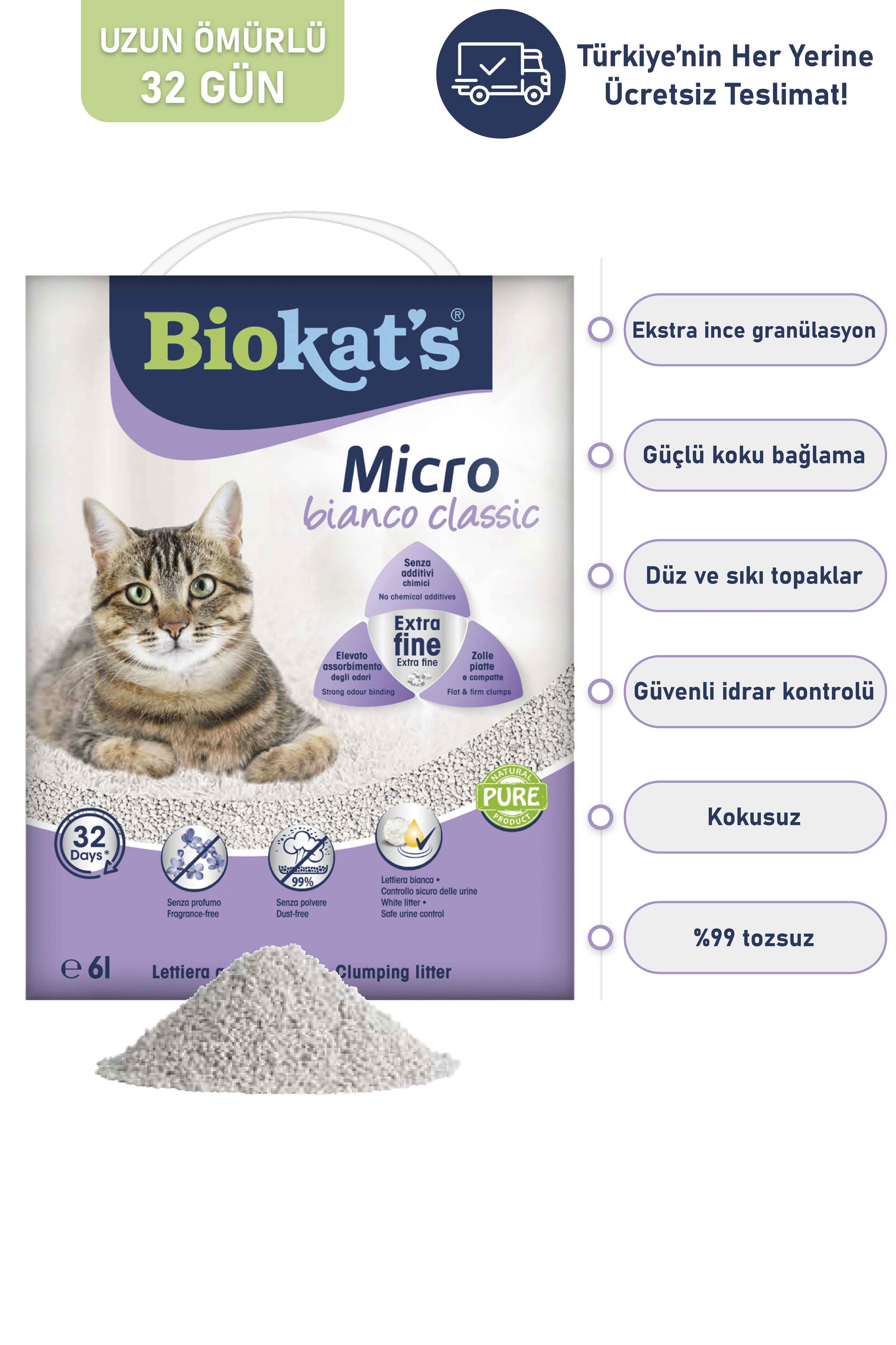 Biokats Kedi Kumu Micro Bianco Klasik 6lt