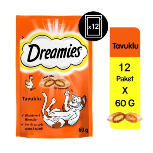 Dreamies İç Dolgulu Tavuklu Kedi Ödül Bisküvisi 60 gr 12 Adet