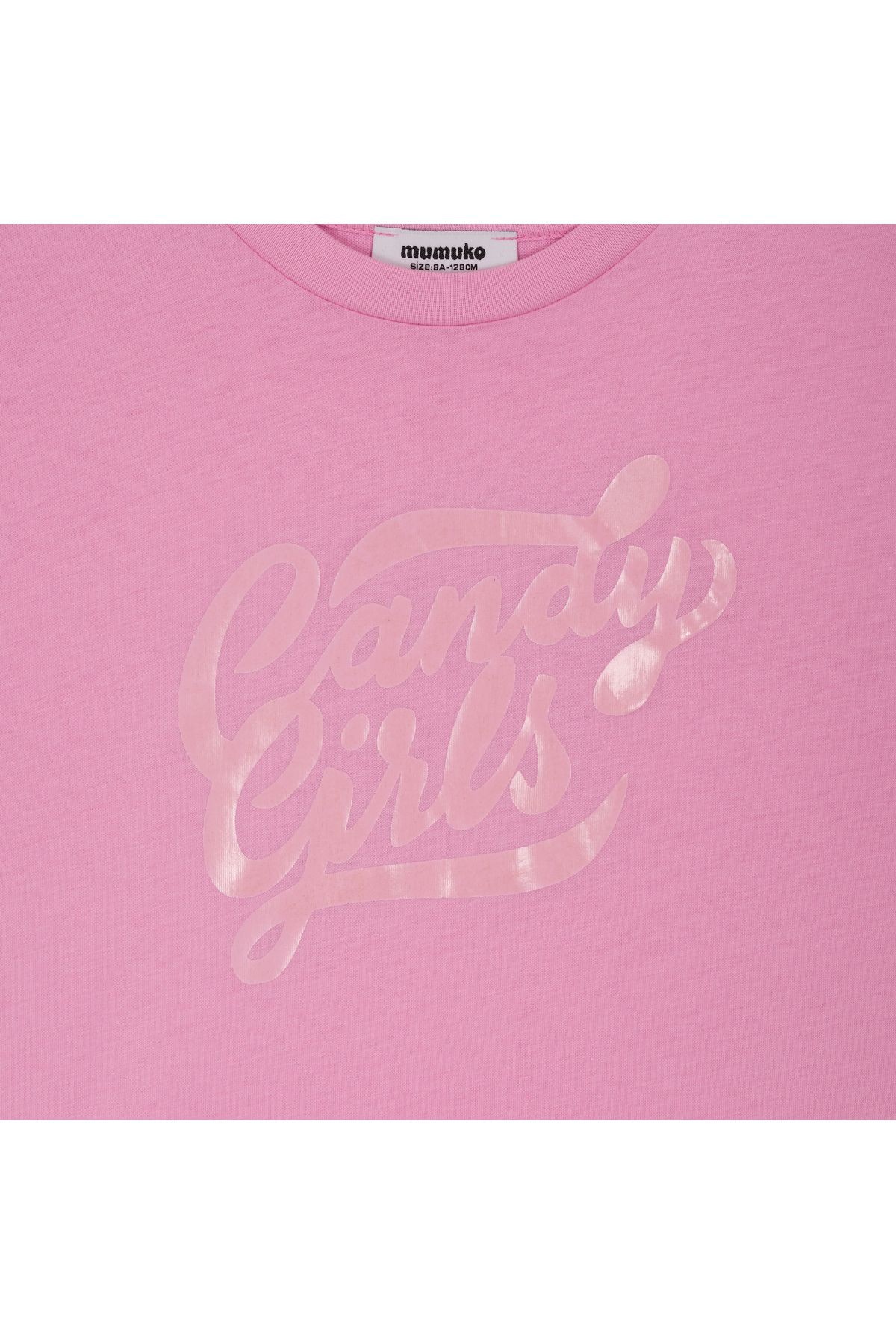 Kız Çocuk Pembe Tişört – %100 Pamuk, Candy Girls Parlak Baskılı Yazlık Tasarım (4–12 Yaş)