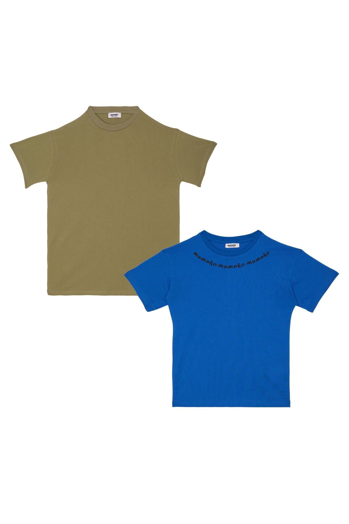 Travel Pack "Haki-Mavi" 2'Li Bisiklet Yaka %100 Pamuk T-Shirt