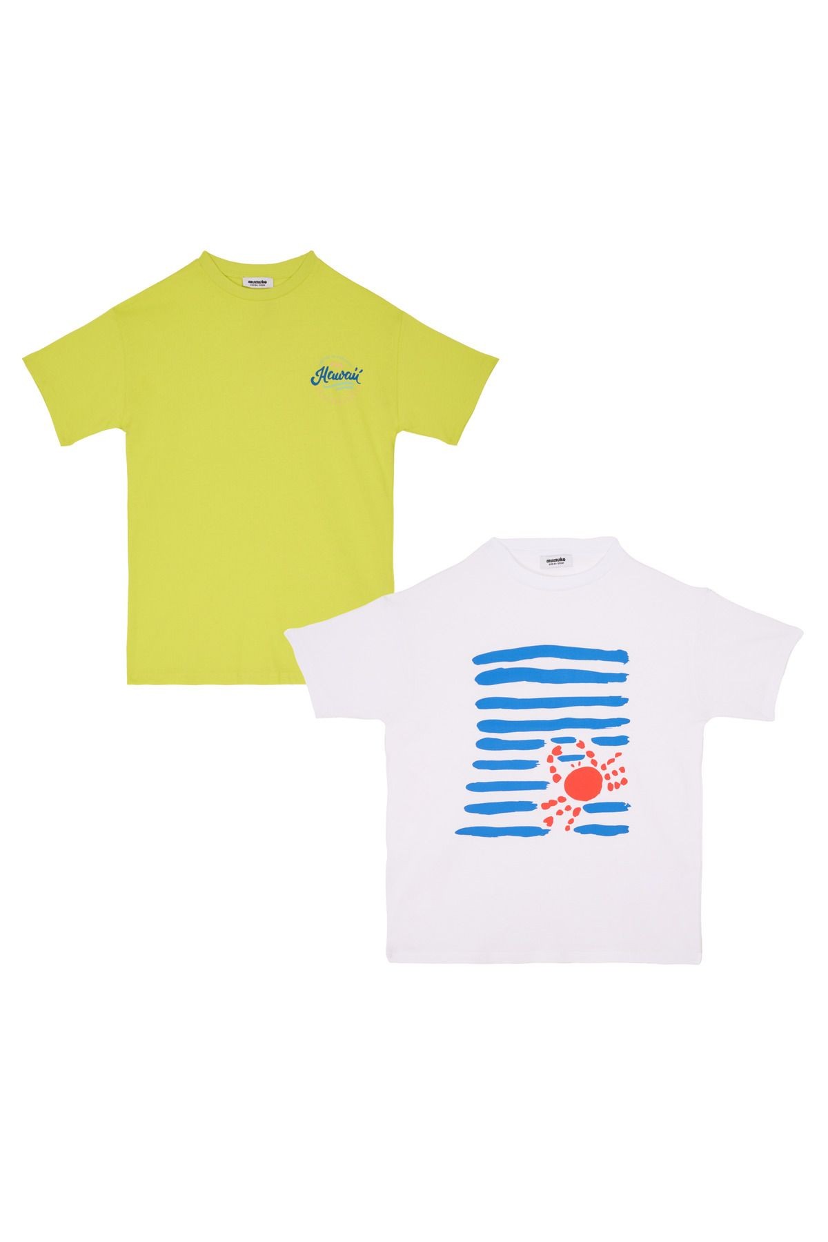 Summer Pack "Fosfor Yeşil-Beyaz" 2'Li Bisiklet Yaka %100 Pamuk T-Shirt