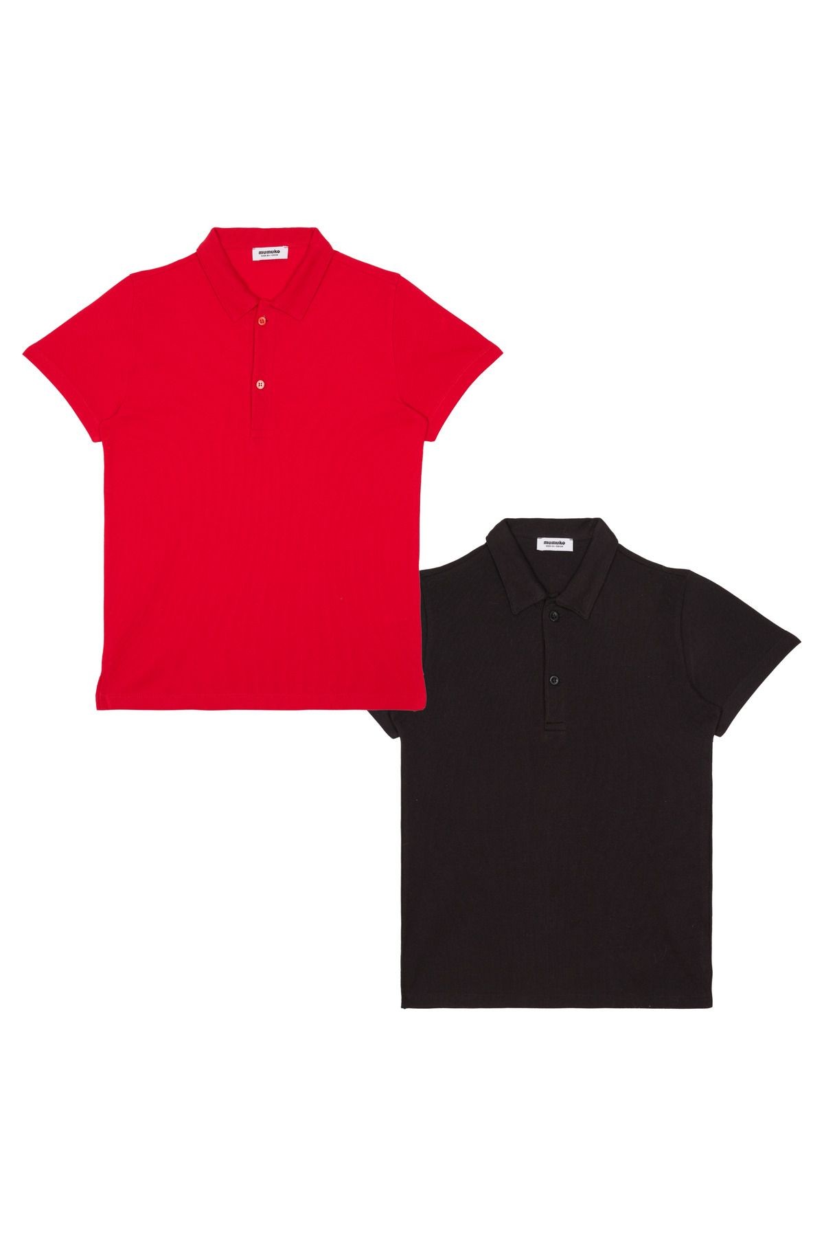 Elegance Pack 2'Li "Kırmızı-Siyah" Polo Yaka Erkek Çocuk T-Shirt %100 Pamuk