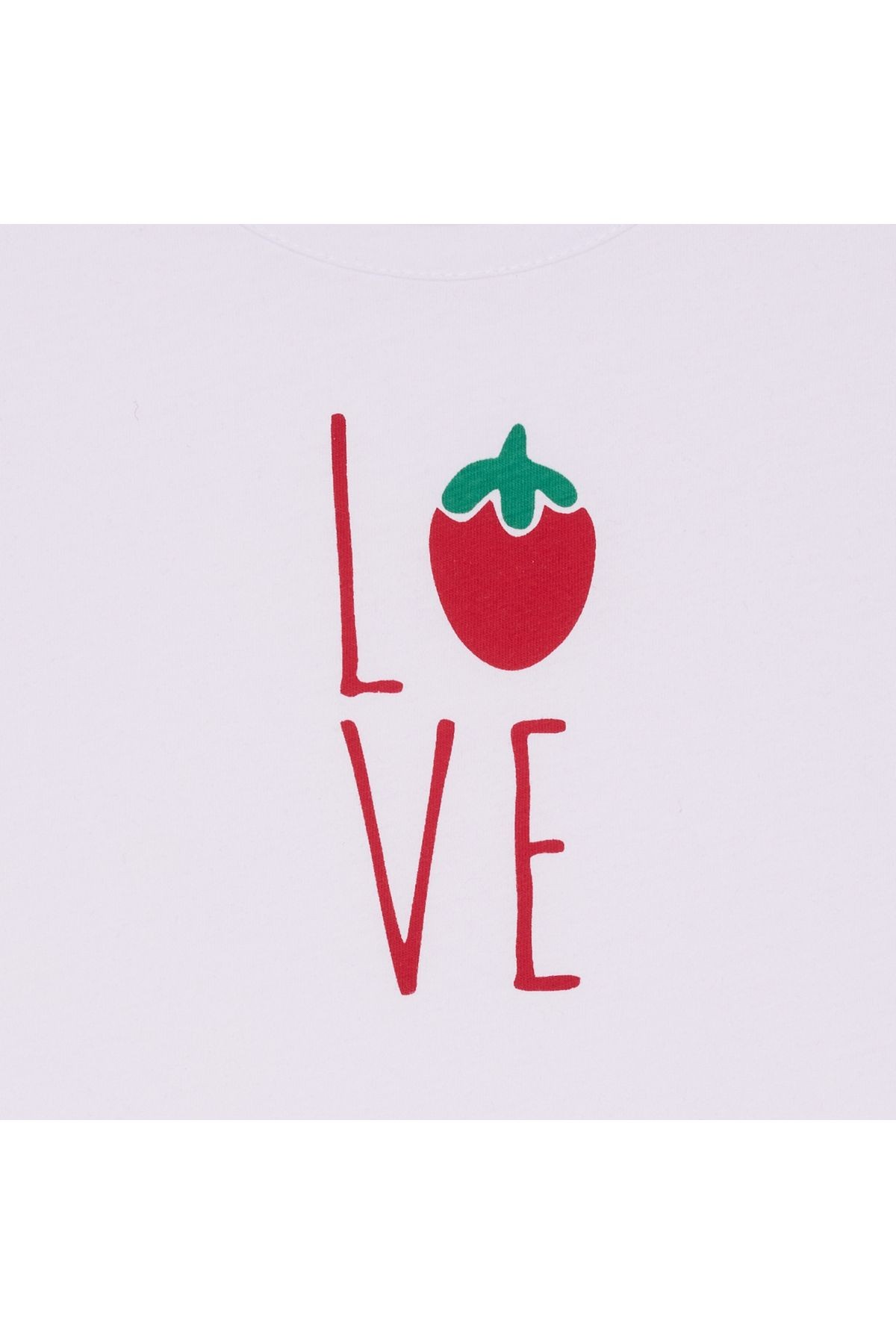 Kız Çocuk Kolsuz Tişört – %100 Pamuk, Beyaz, Çilek Desenli “LOVE” Baskılı