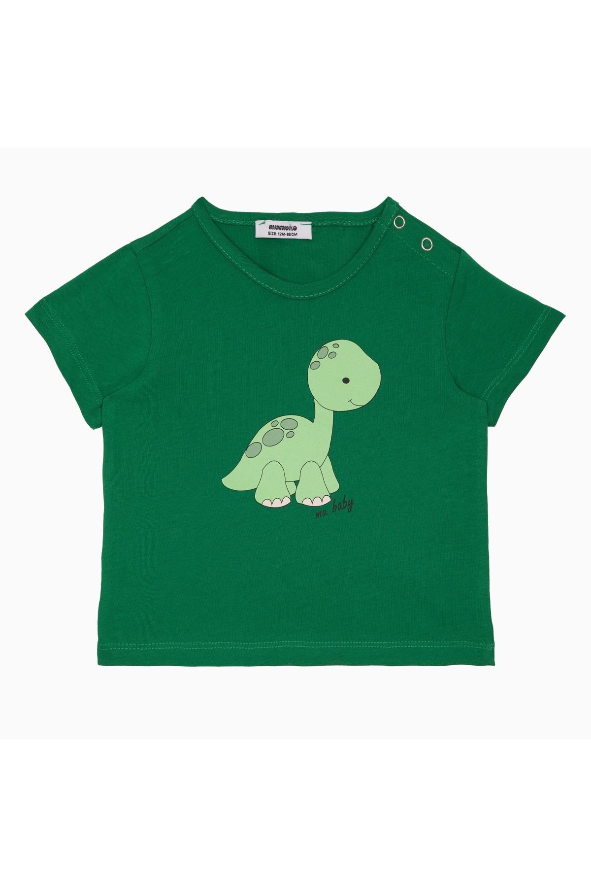 Erkek Bebek Tişört – %100 Pamuk, Dinozor Baskılı, Yeşil, Yazlık Rahat Kesim (3–24 Ay)