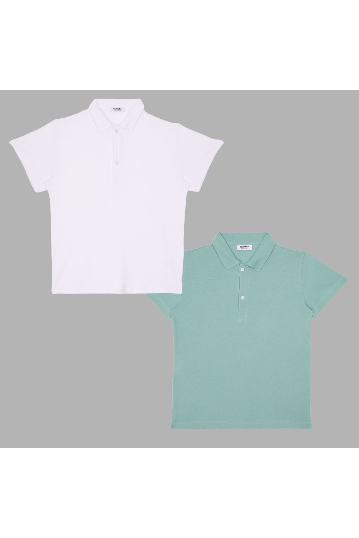 Elegance Pack 2'Li "Beyaz-Yeşil" Polo Yaka Erkek Çocuk T-Shirt %100 Pamuk