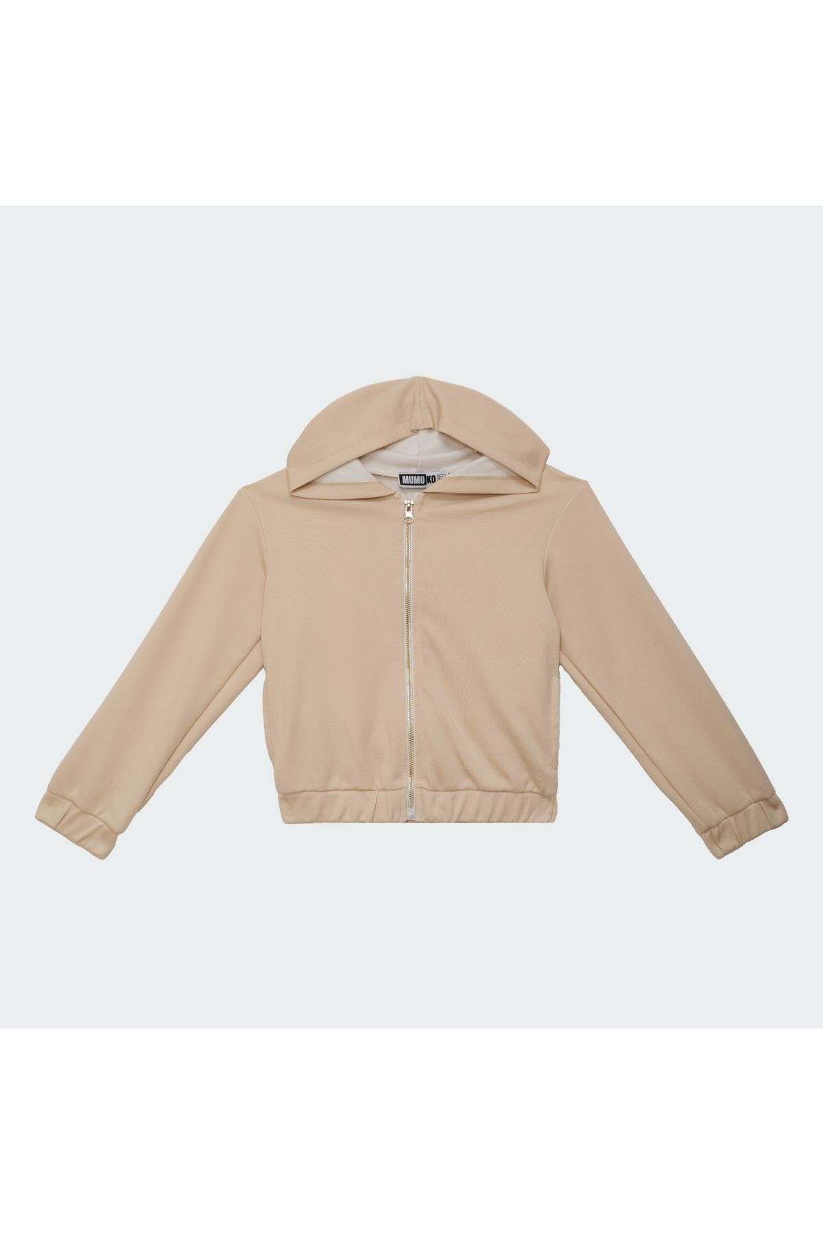 Kız Çocuk Kapüşonlu Fermuarlı Sweatshirt Bej Renk %100 Pamuk