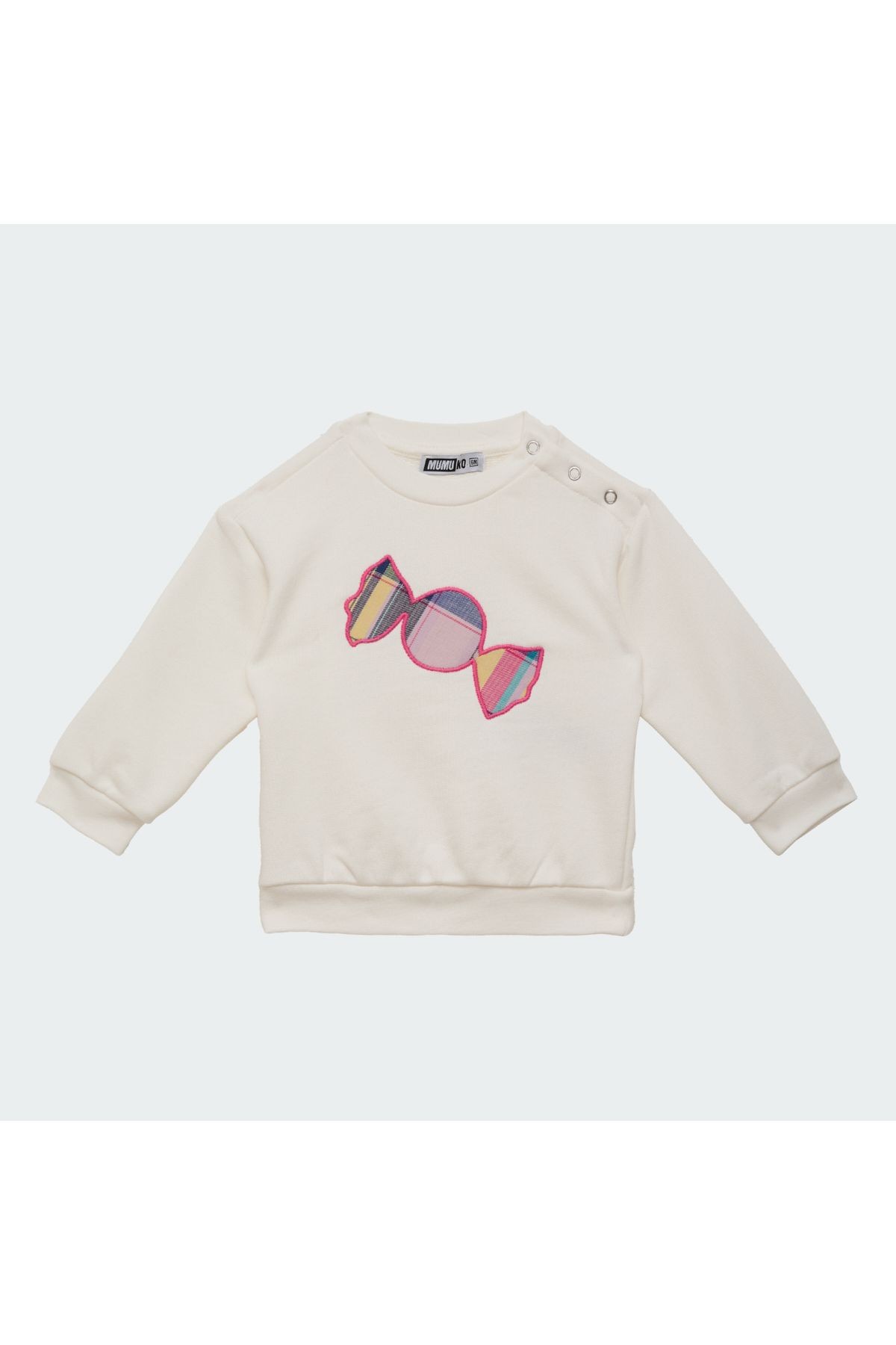 Kız Bebek Sweatshirt Nakışlı Ekru Renk %100 Pamuk