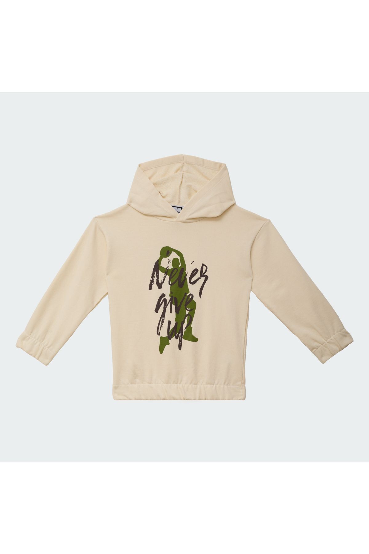 Erkek Çocuk Kapüşonlu Baskılı Sweatshirt Ekru Renk %100 Pamuk