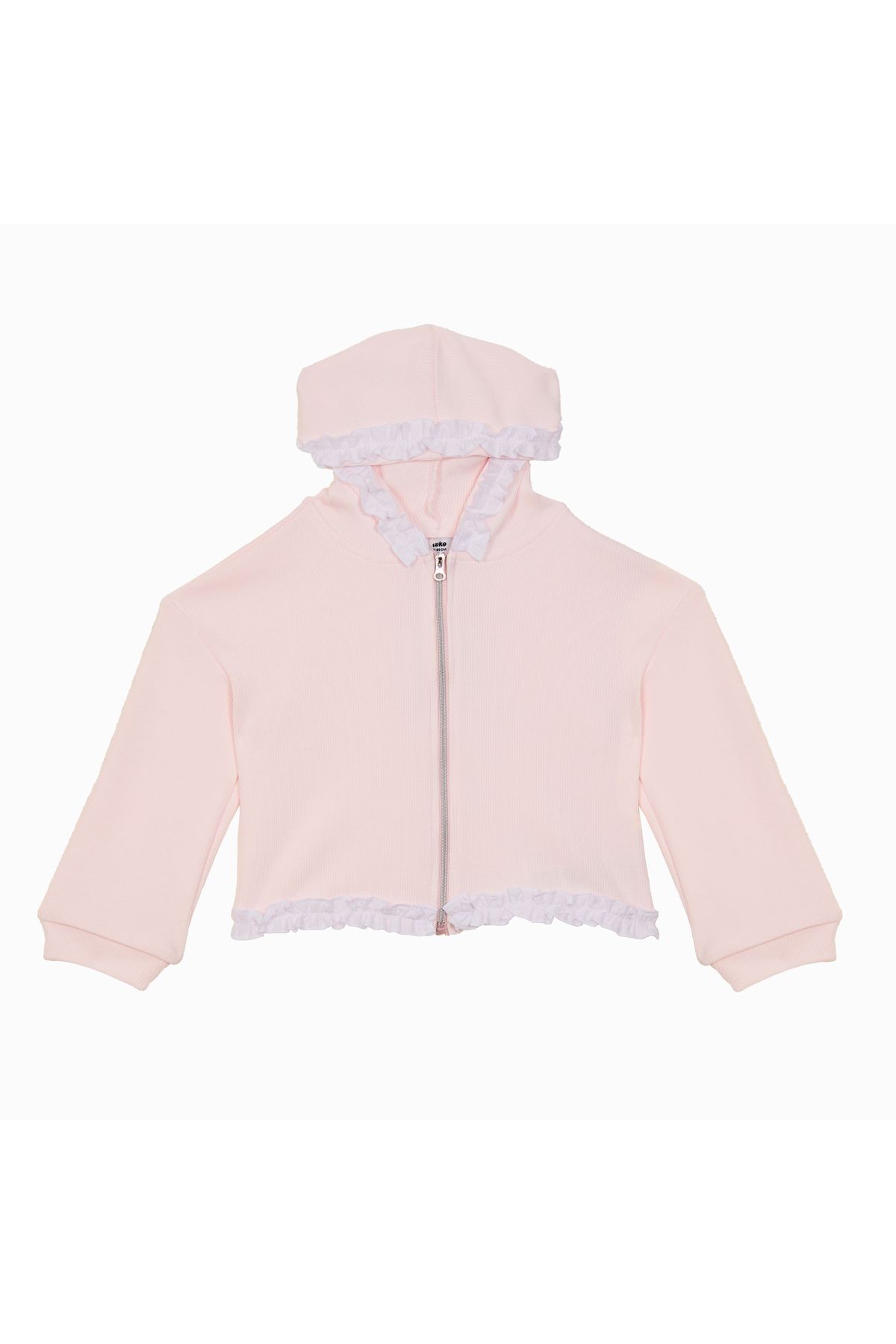 Kız Bebek Sweatshirt – Pudra, Fırfırlı, Fermuarlı, %100 Pamuk (6–24 Ay)