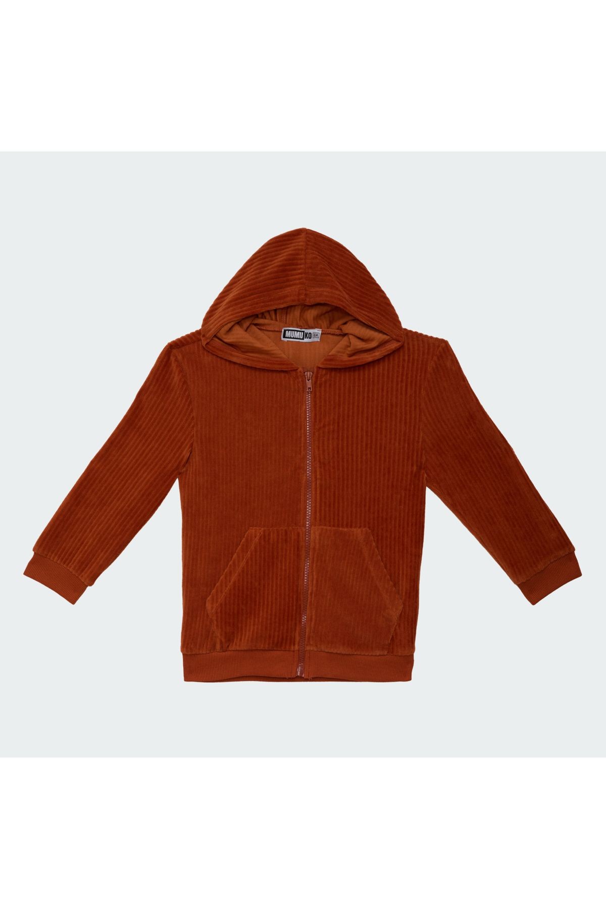 Erkek Çocuk Kapüşonlu Fermuarlı Sweatshirt Kahverengi %100 Pamuk